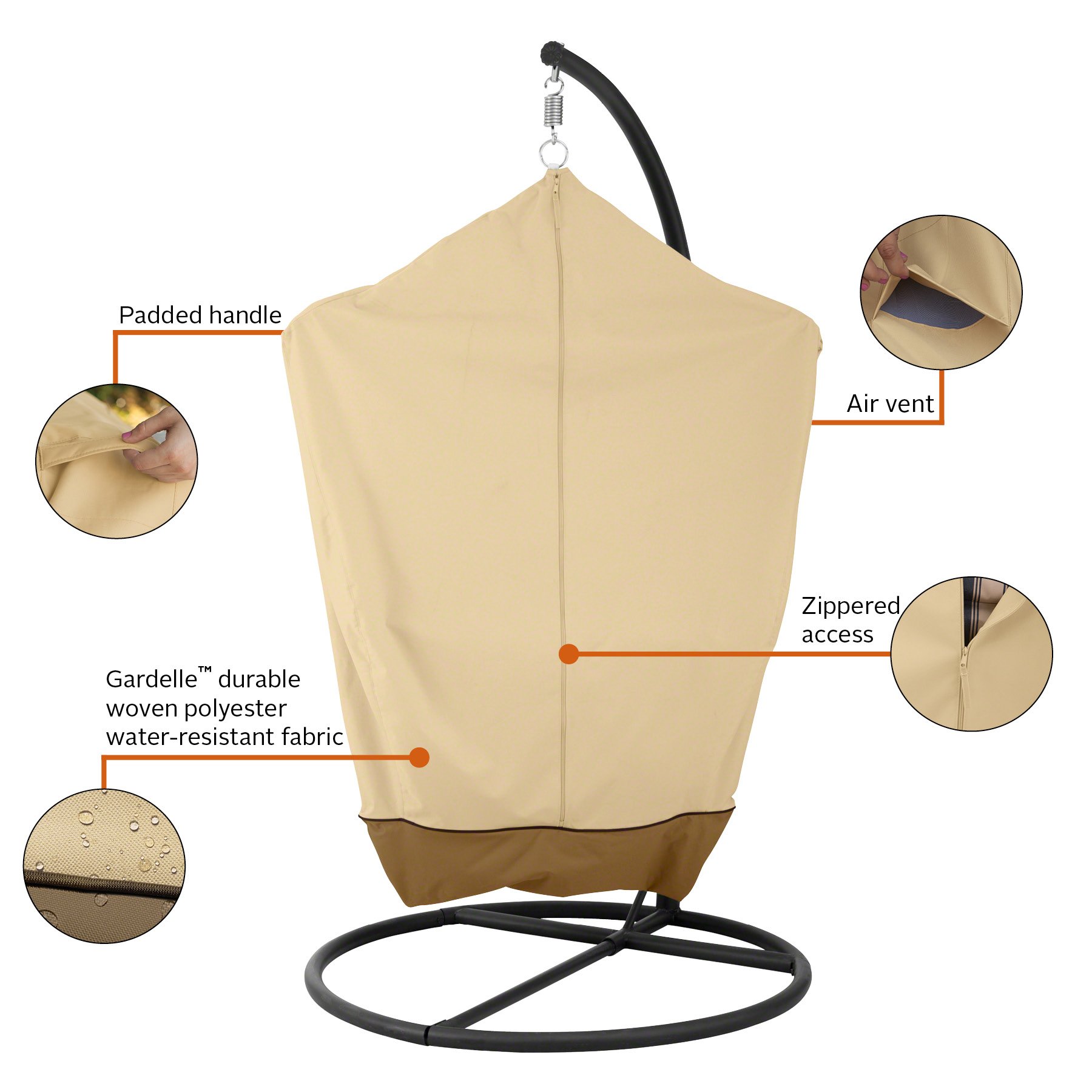 Classic Accessories Veranda 46 Inch Water-Resistant Patio Hammock Chair Cover - Outdoor Protection for Hammocks, Swings, and Porch Furniture