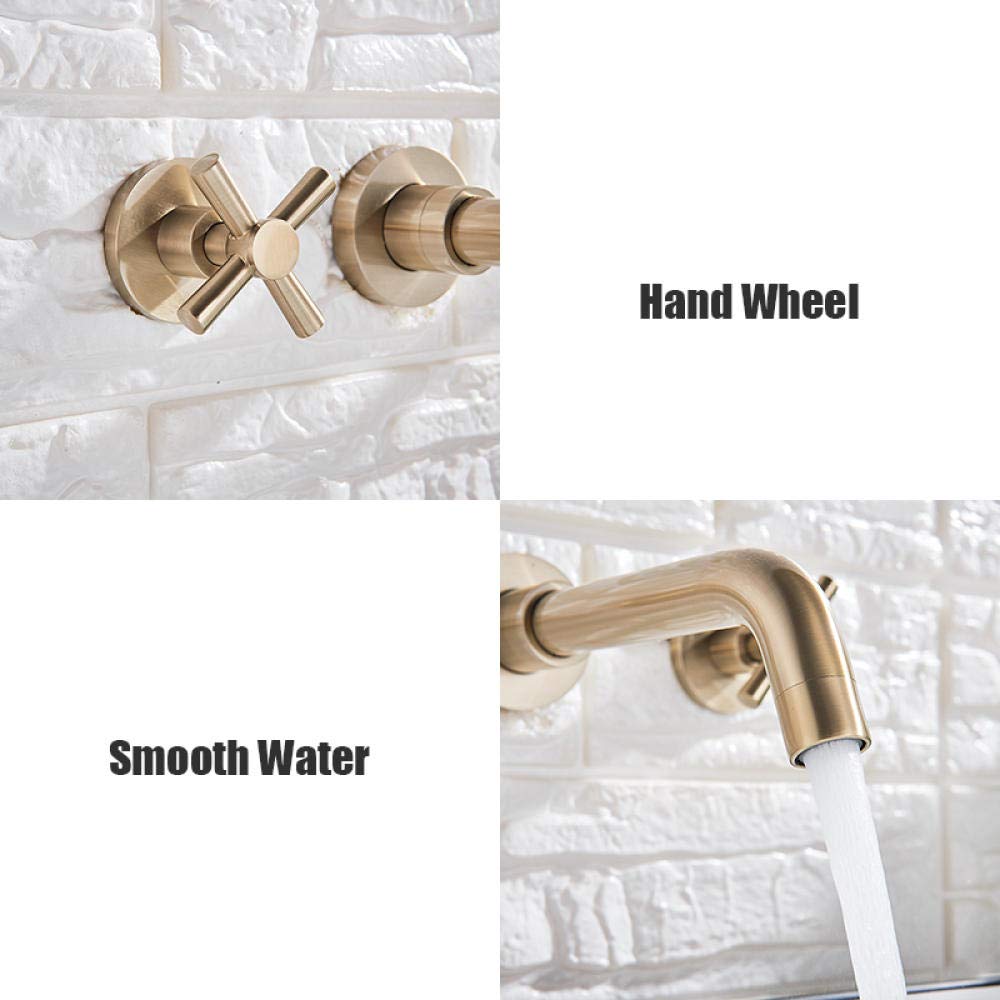 Brushed Gold Wall Mounted Bathroom Sink Faucet - Double Handle Hot and Cold Mixer Tap for Modern Bathroom Vanity | Perfect for Small Spaces and Powder Rooms