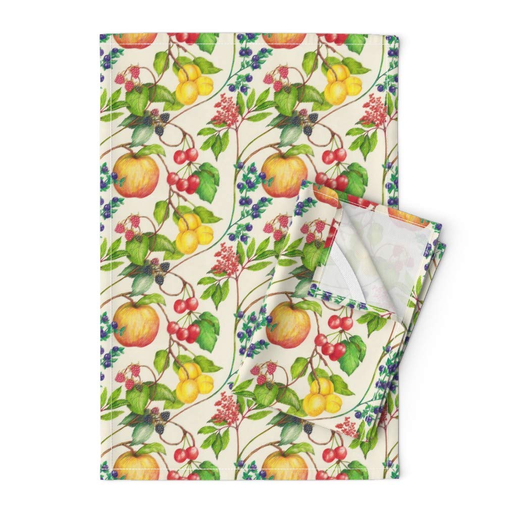 Premium Printed Tea Towel - Linen Cotton Canvas with Summer Fruits Design (Raspberries & Blueberries) | Decorative Kitchen Towel for Dish Drying, Baking & Home Decor