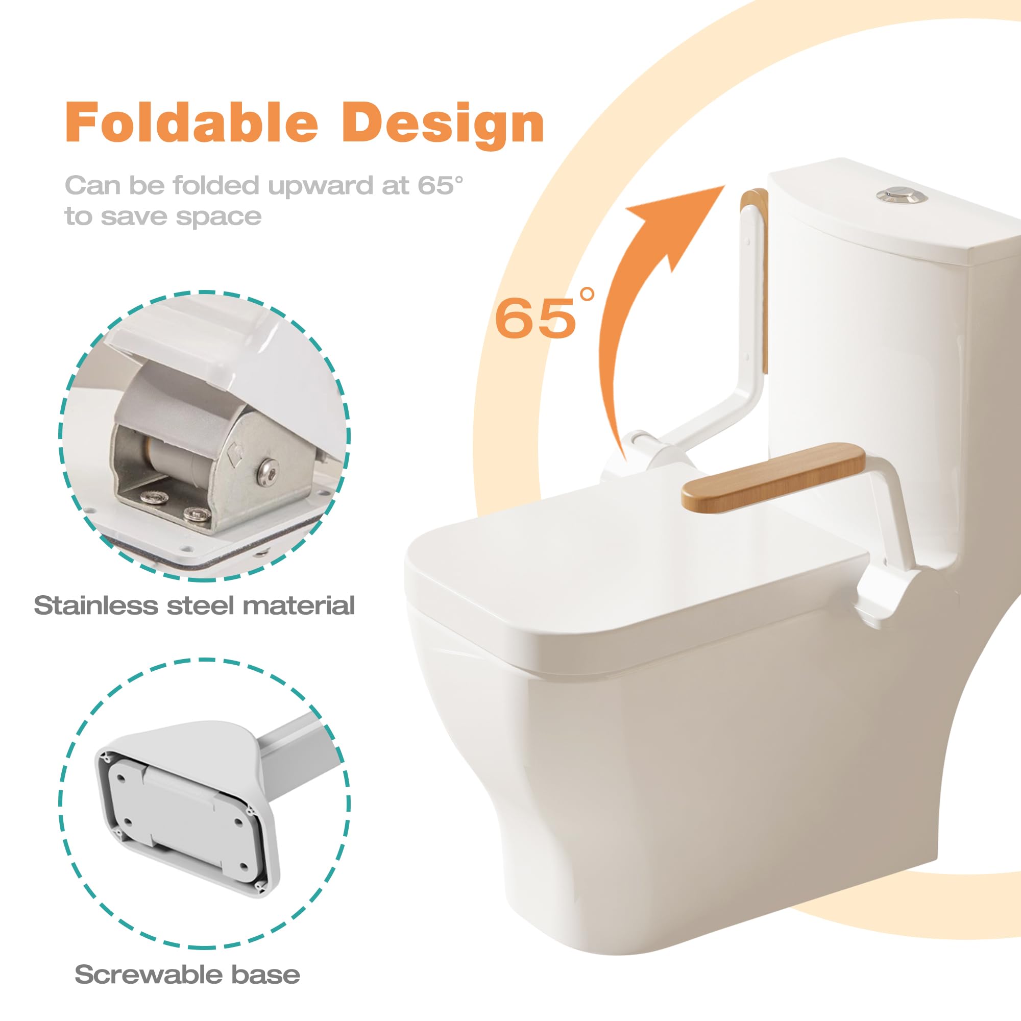 MEJE Heavy Duty Foldable Toilet Safety Rails for Elderly - Carbon Steel Support Handrail with Armrest for Seniors, Handicapped & Pregnant Women - Bathroom Safety Equipment for Home Care & Mobility Assistance