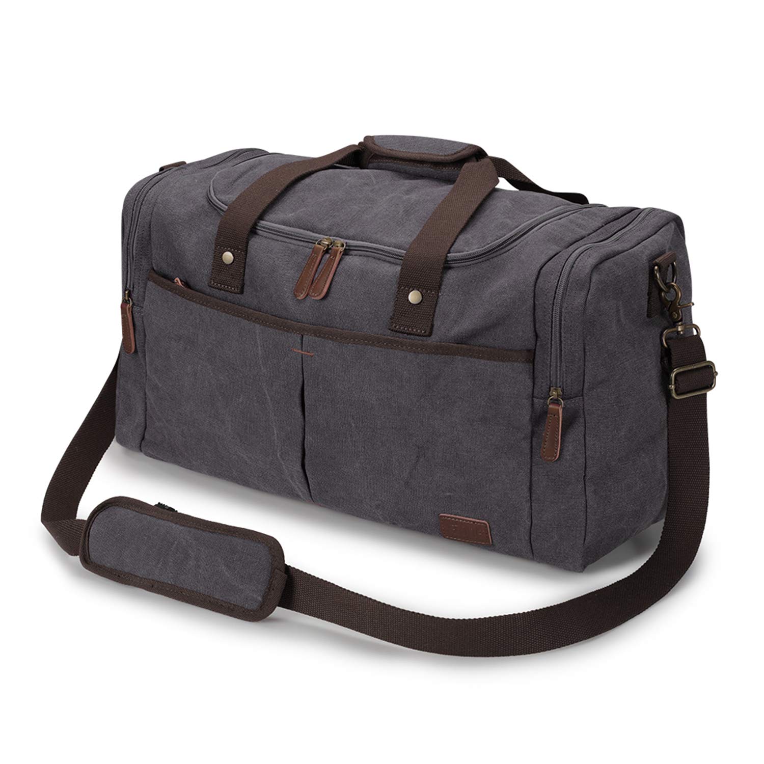 S-ZONE Men's Canvas Duffel Bag - Large Travel Gym Bag with Separate Shoe Compartment | Perfect for Weekend Trips, Gym Workouts & Overnight Travel (Black)