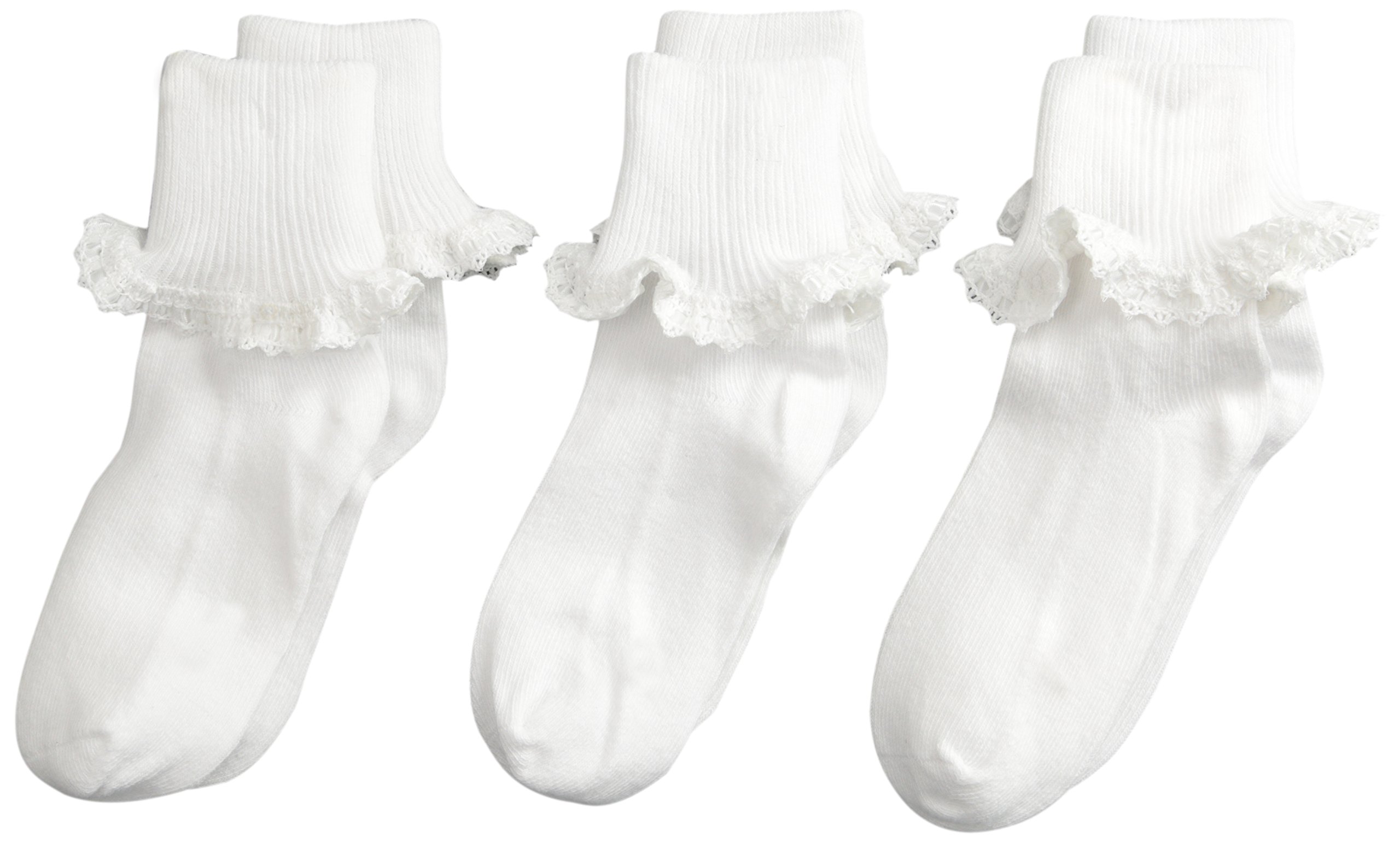 Jefferies Big Girls' Cluny & Satin Lace Socks - 3 Pack | Comfortable Dress Socks for School, Parties & Special Occasions