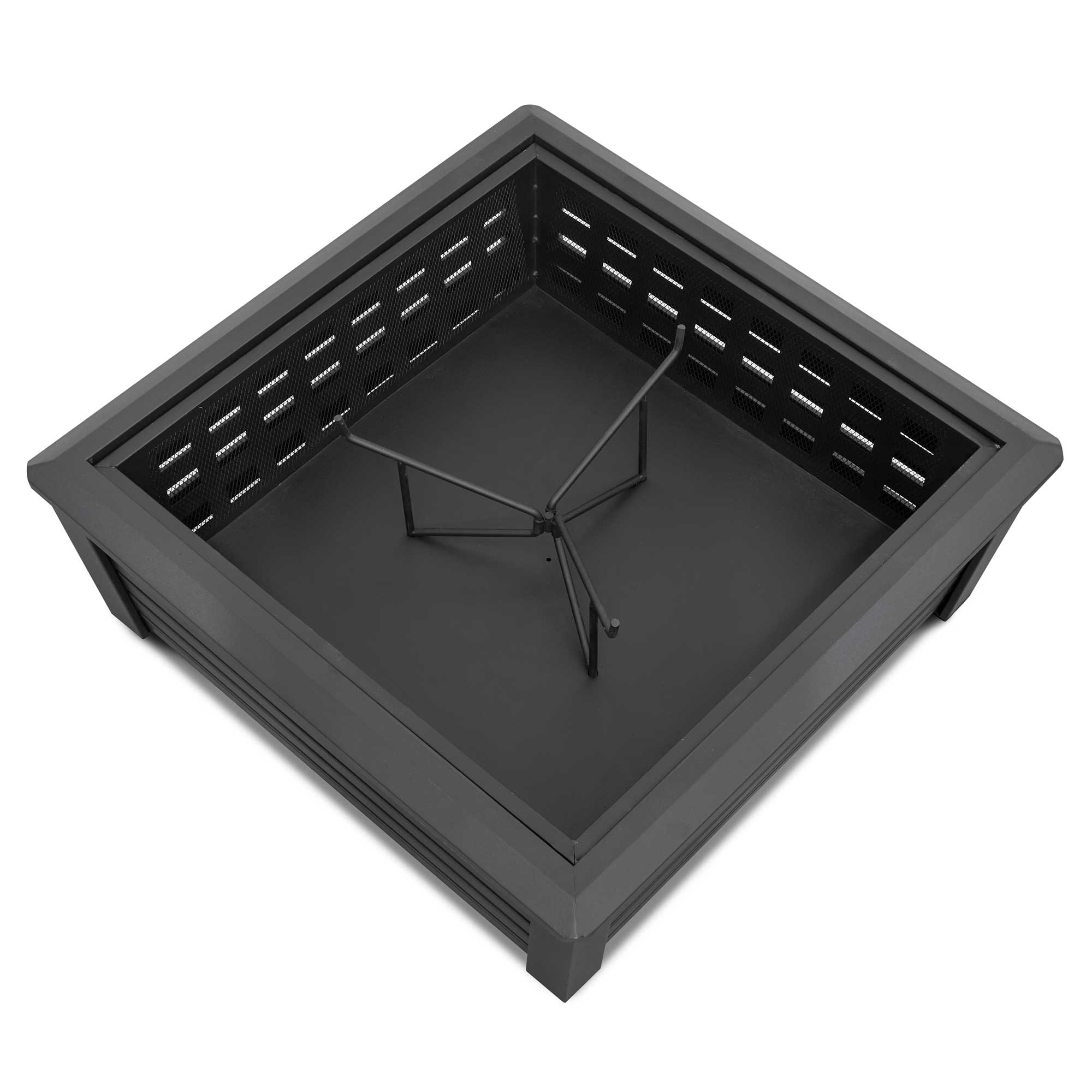 35 Inch Square Outdoor Fire Pit with Mesh Screen Lid - Heavy Duty Black Steel Fire Pit for Backyard, Patio, or Camping - Perfect for Roasting Marshmallows, Bonfires & Outdoor Gatherings