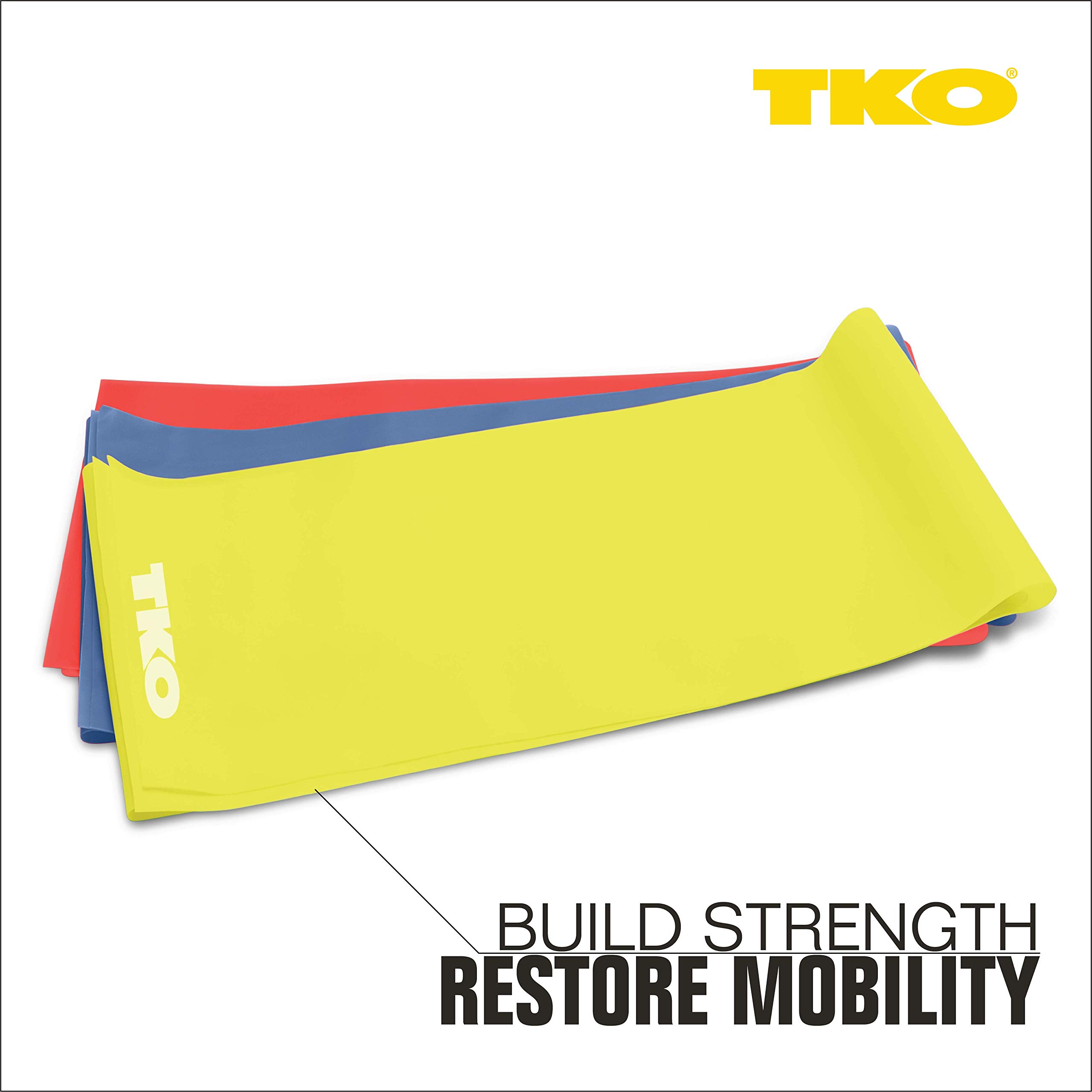 TKO Resistance Bands Set - 3 Pack with Light/Medium/Heavy Levels - Premium Elastic Exercise Bands for Home Gym, Physical Therapy & Full Body Workouts (Ideal for Women & Men) - Perfect for Strength Training, Yoga, Pilates and Rehabilitation Exercises