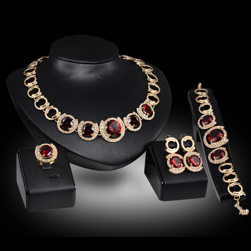 Gold Jewelry Set with Blue Gemstones - Elegant 4-Piece Wedding & Banquet Jewelry for Women | Perfect for Bridal, Evening Parties & Special Occasions