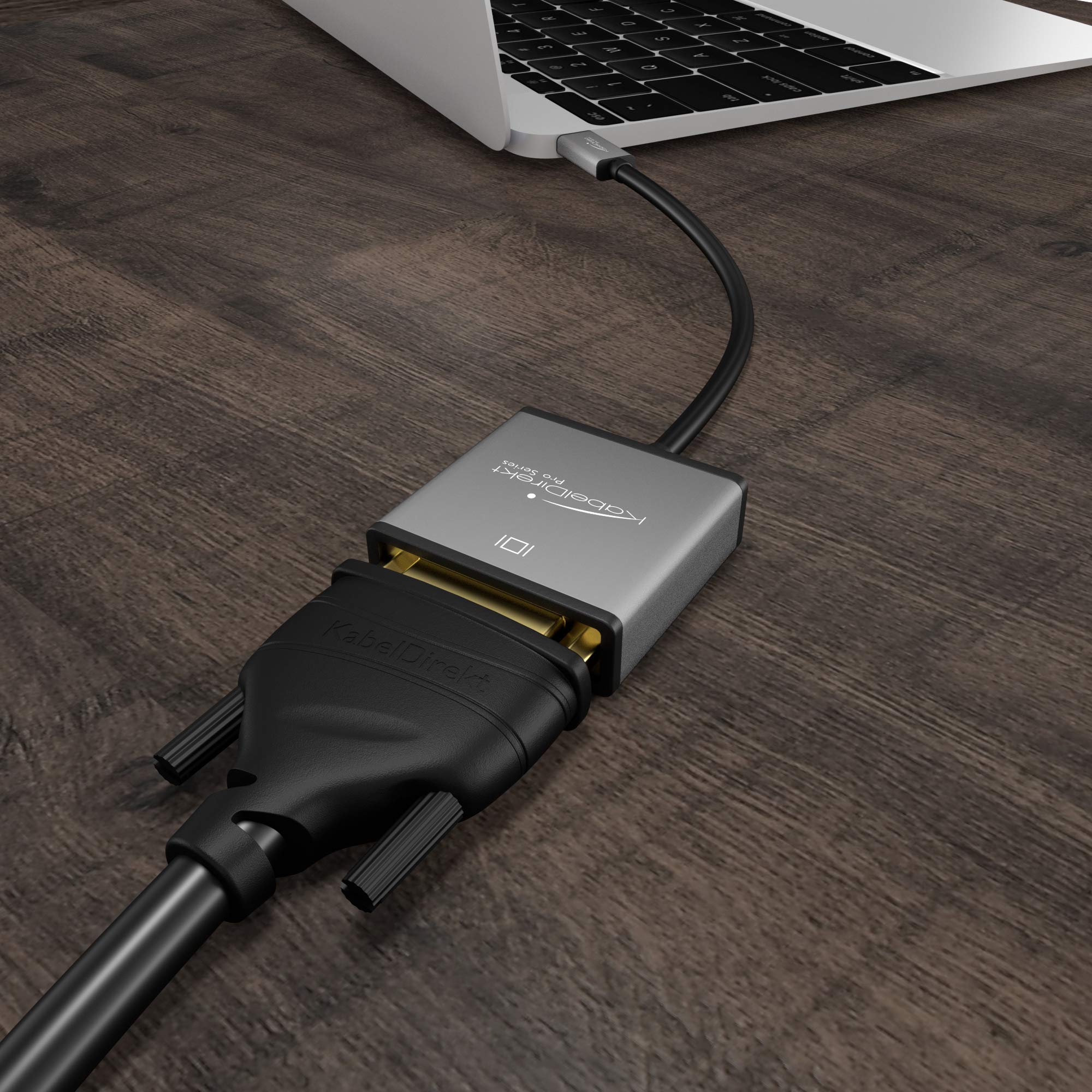 KabelDirekt PRO Series USB C to DVI Adapter 0.15m - 4K/30Hz Resolution, USB 3.1 & Thunderbolt 3 Compatible - Works with MacBook Pro 2016/2017, MacBook 12