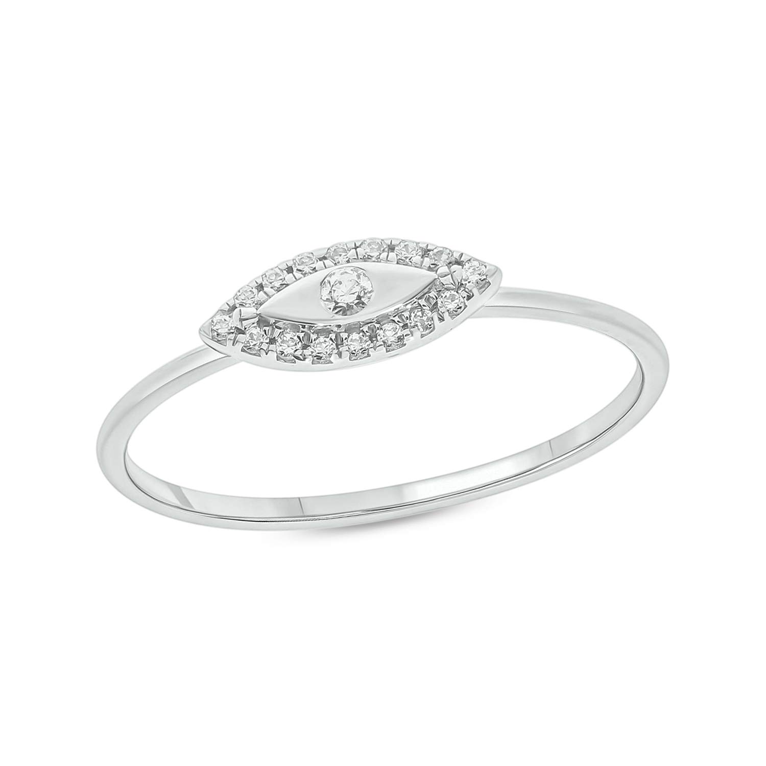 1/10cttw Diamond Evil Eye Ring for Women - 14k Yellow Gold, Rose Gold or White Gold - Round White Diamond Accent - Perfect for Protection, Gifts & Everyday Wear