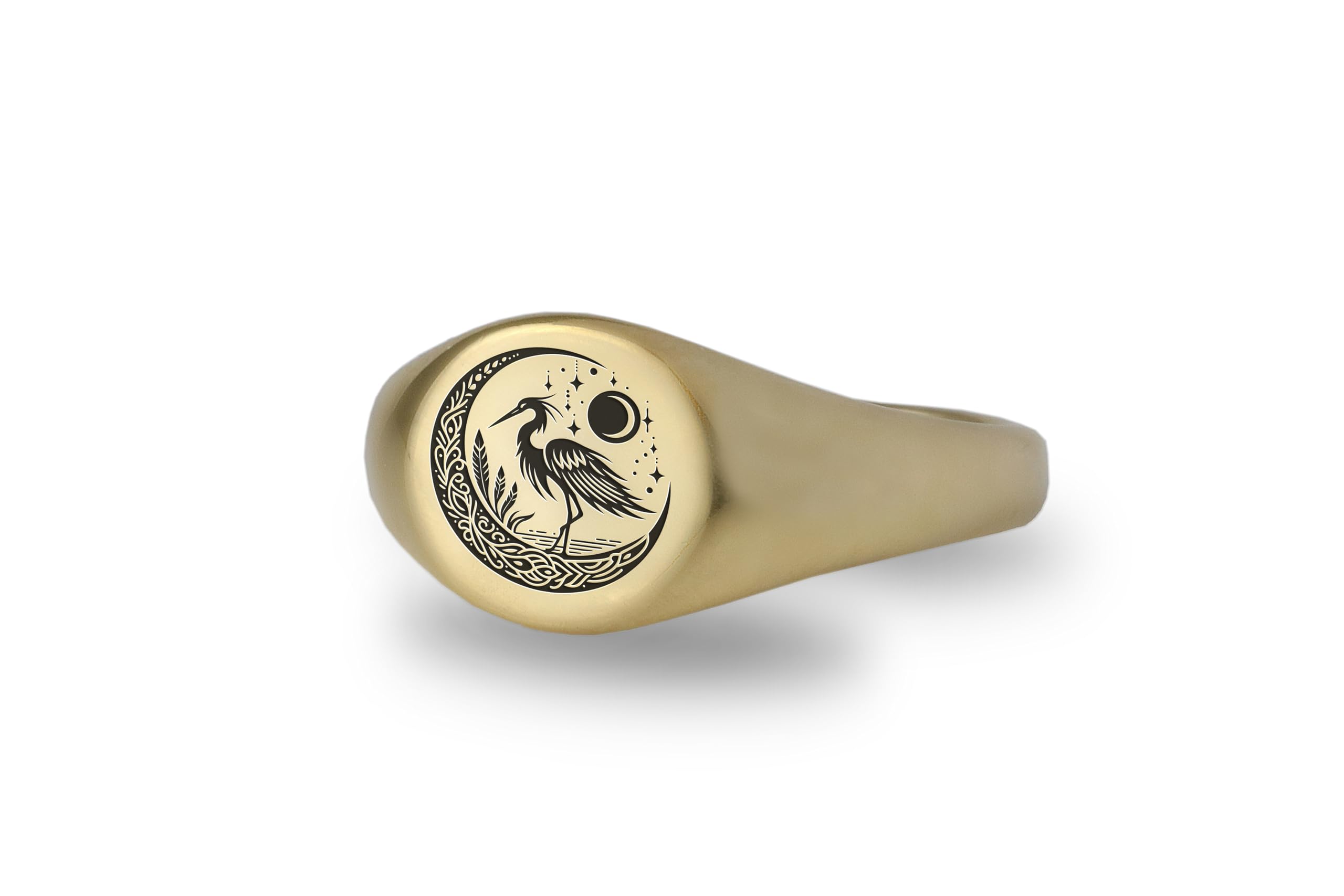 Custom Engraved Heron Signet Ring - Personalized Bird Jewelry for Men & Women - Unique Animal Ring Gift - Perfect for Weddings, Anniversaries & Special Occasions