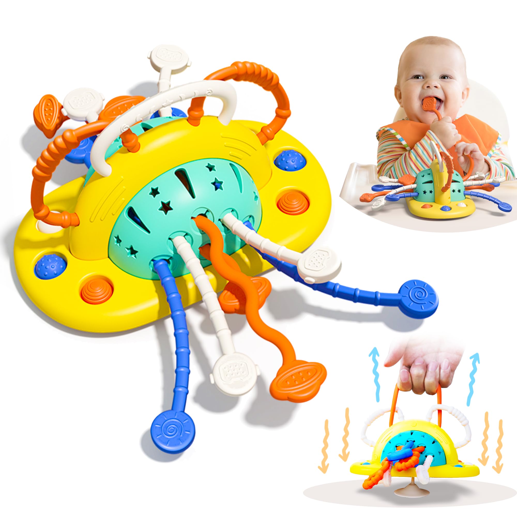 Montessori Silicone Pull String Toys for Babies 6-18 Months - High Chair Sensory Toys with Suction Cup, Fine Motor Skill Development Activity for Toddlers Boys & Girls - Perfect Travel Toy & 1st Birthday Gift for 1 Year Old (Ideal for Car Seats, Strollers & Airplane Travel)