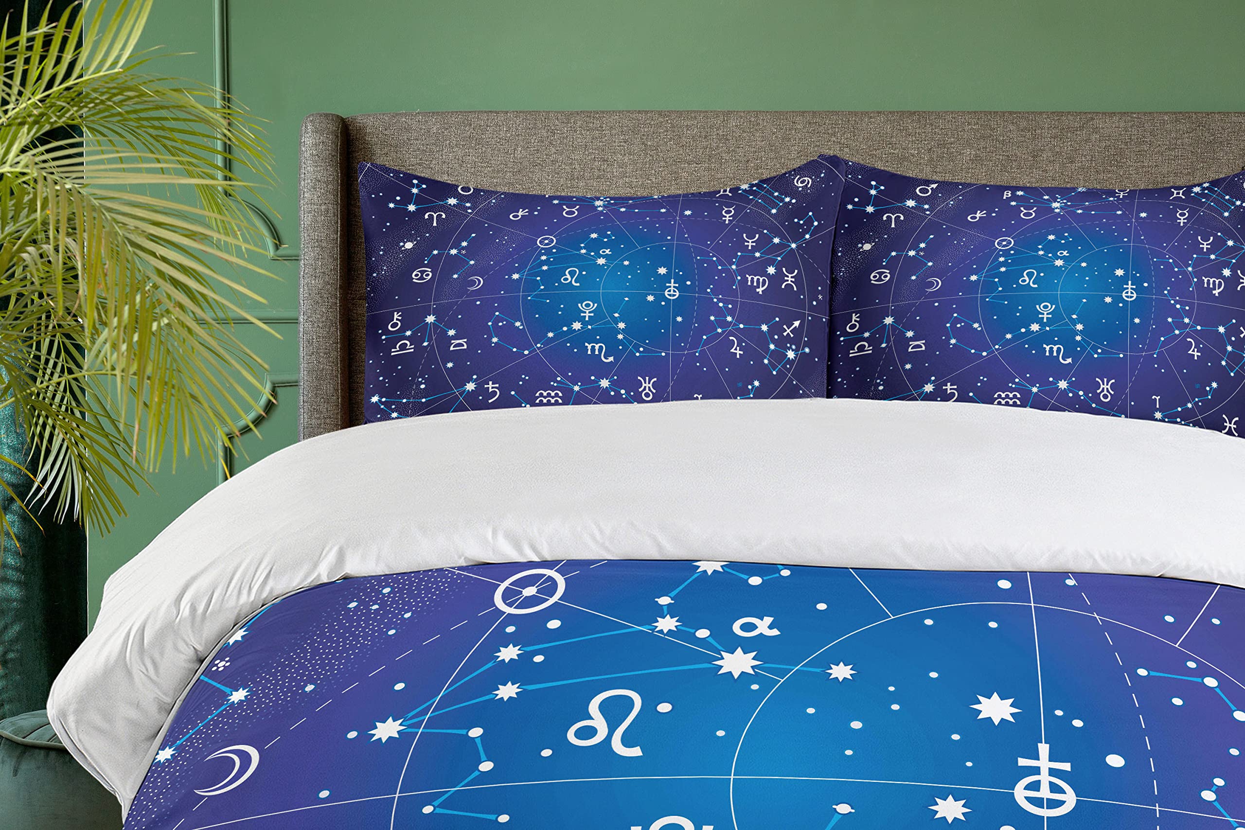 Ambesonne Astrology Duvet Cover Set - Zodiac Constellations & Planets Celestial Pattern, 3-Piece Bedding Set with 2 Pillow Shams, California King Size, Dark Blue - Perfect for Astronomy Lovers' Bedroom Decor & Gift Ideas