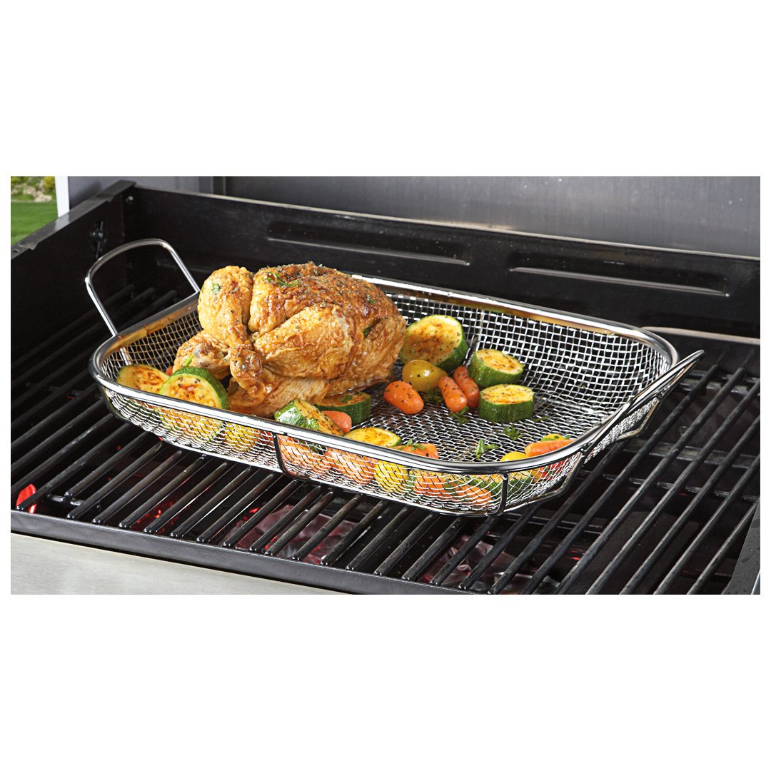 Premium Maverick Mesh BBQ Grill Roasting Pan - Heavy Duty Stainless Steel Grill Basket for Outdoor Cooking, Camping & Backyard BBQs - Perfect for Grilling Vegetables, Seafood & Meats