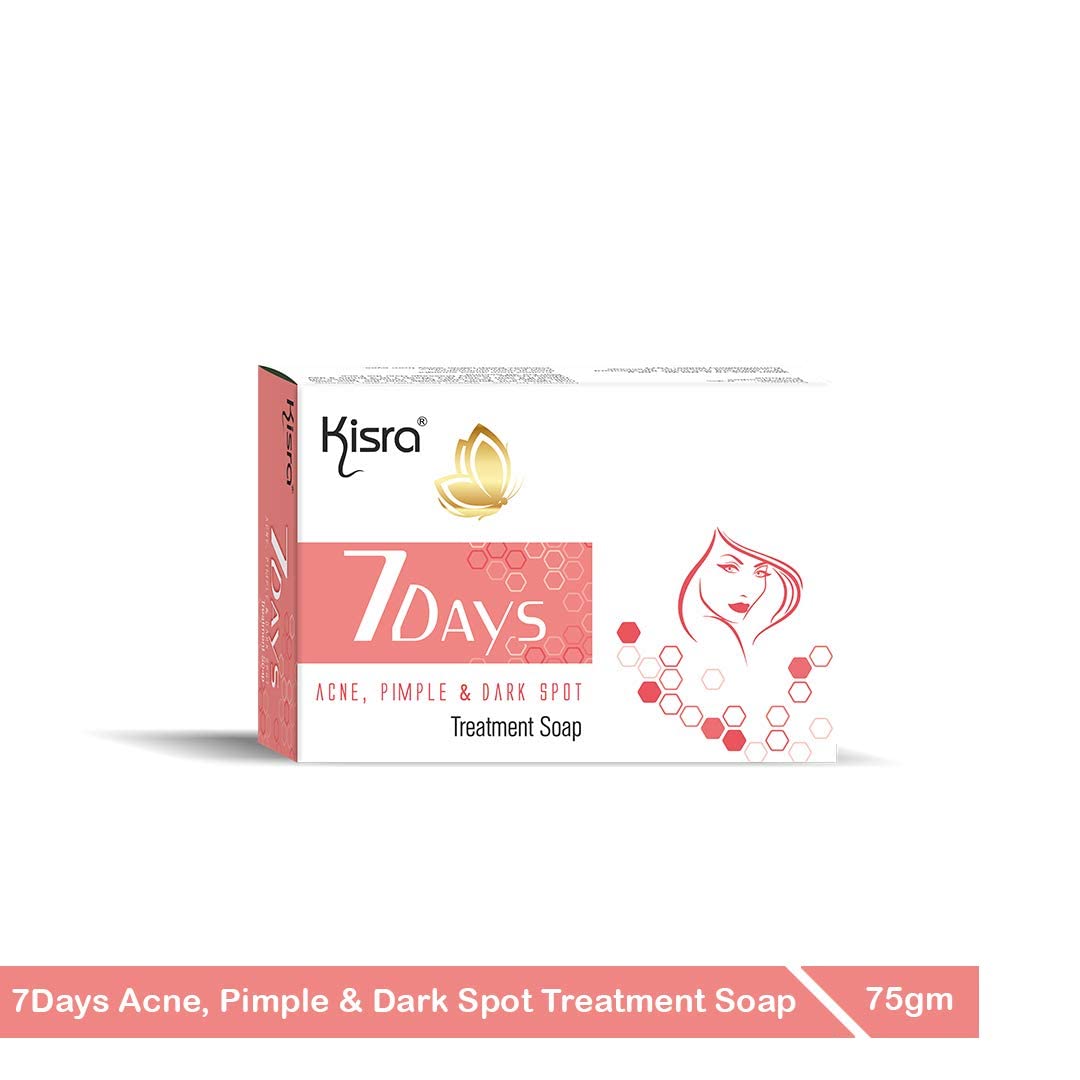 Kisra 7-Day Acne Treatment Soap | Clears Acne, Pimples & Dark Spots | Unclogs Pores & Deep Cleansing | Gentle & Refreshing Formula | 75g (Pack of 2) | Perfect for Daily Skincare Routine & Travel