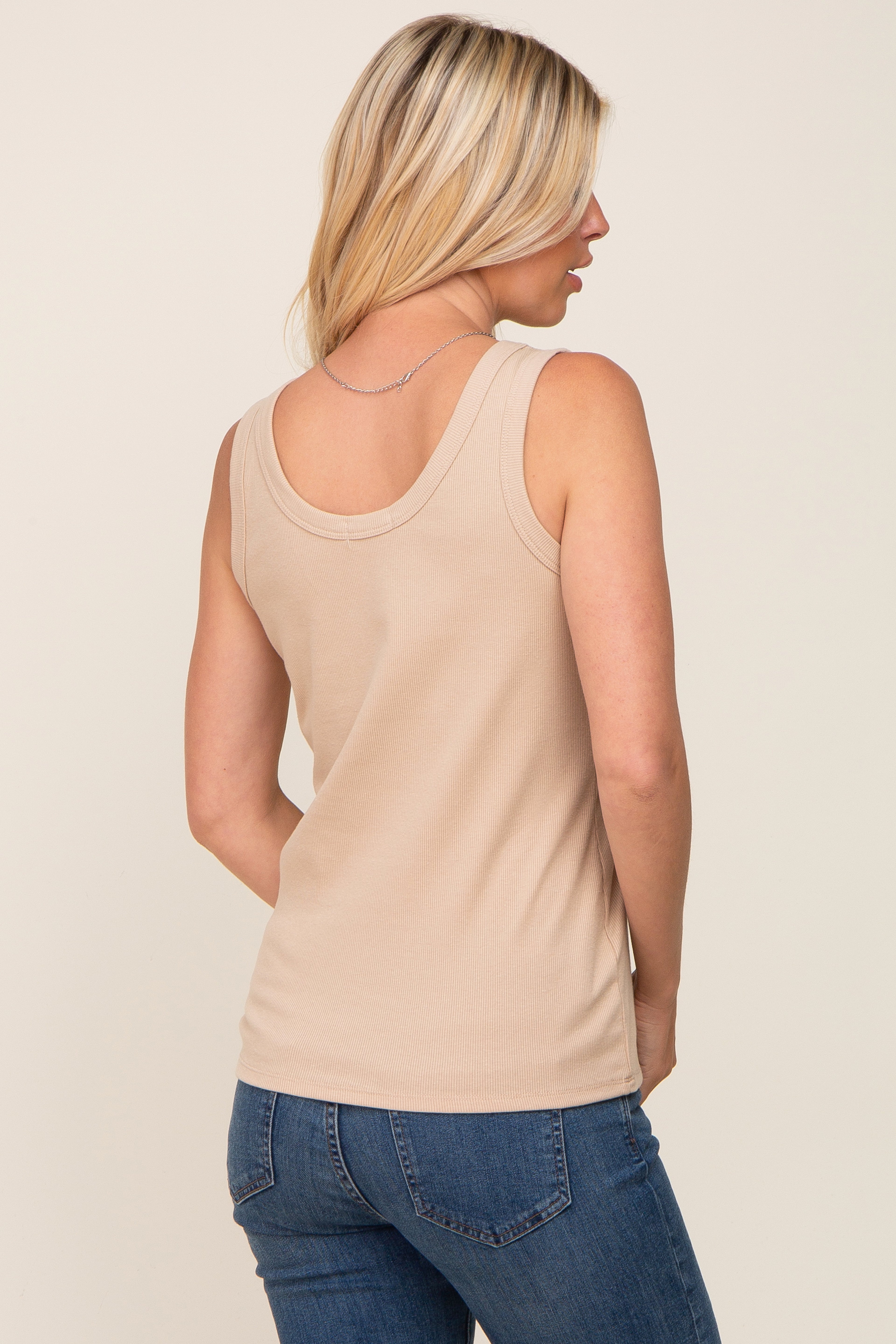 Beige Ribbed Basic Tank Top for Women - Soft Stretchy Comfortable Casual Wear - Perfect for Layering, Summer Outfits & Everyday Essentials