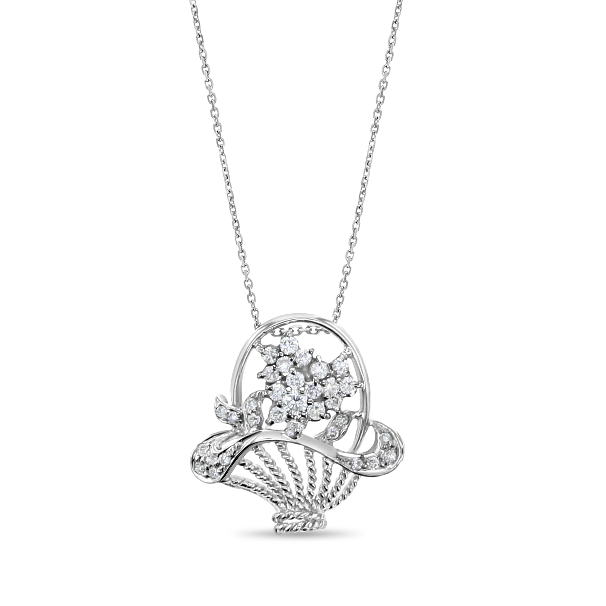 0.50cttw Diamond Flower Basket Pendant in 18k White Gold - Elegant Jewelry Gift for Women, Perfect for Anniversaries & Special Occasions