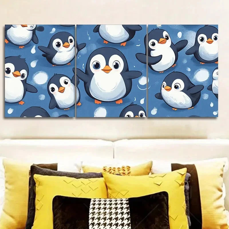 3pcs Cute Penguin Design Wall Art Set - Framed Canvas 40x60cm - High Quality Print - 100% Australian Made - Ready to Hang - Perfect for Nursery, Kids Room & Home Decor