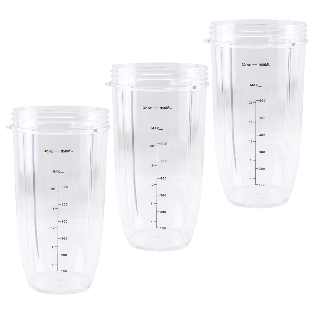 3-Pack 32oz Colossal Cups Replacement Parts for NutriBullet 600W & 900W Blenders - Compatible with NB-101B, NB-101S, NB-201 - Perfect for Smoothies, Protein Shakes & Meal Prep