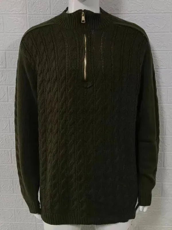 Men's Half Turtleneck Zipper Sweater - Stylish Winter Pullover for Casual Wear & Office Outfits