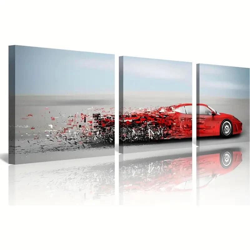 3pcs Red Sports Car Modern Motion Blur Wall Art Set - Framed Canvas 40x60cm - High Quality Print - 100% Australian Made - Ready to Hang - Perfect for Living Room, Bedroom & Office Decor