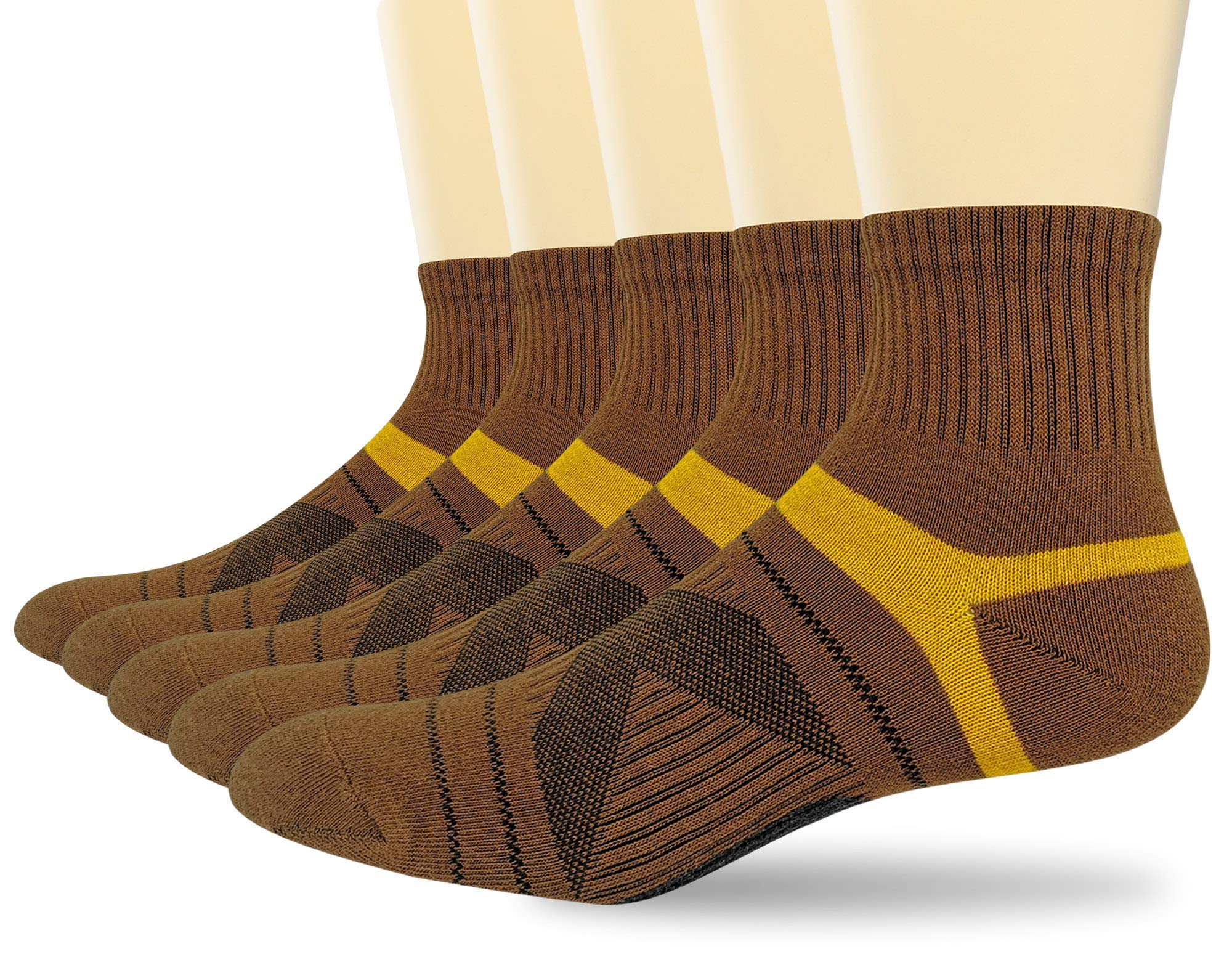 HaloYIYI Men's 5 Pack Athletic Ankle Socks - Breathable Performance Quarter Socks for Running, Gym & Sports - Low Cut Brown Socks for Casual Wear & Active Lifestyle