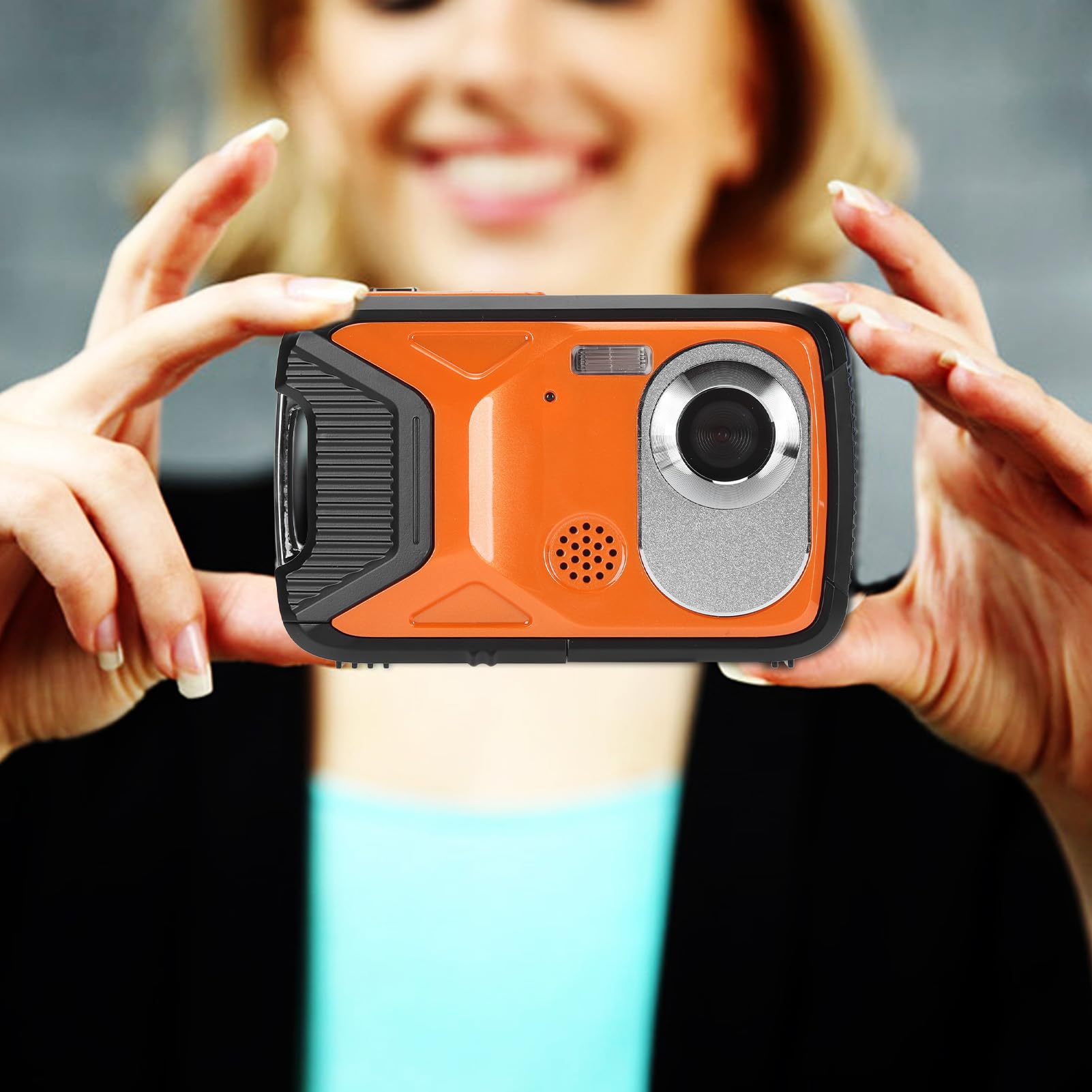 16.4ft Underwater Digital Camera with Face Detection - 21MP Waterproof Action Camera for Diving, Snorkeling & Swimming - 1080P HD Video & Panoramic Shooting (Orange)