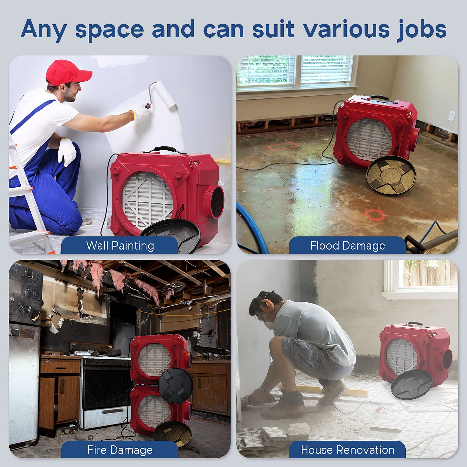 ALORAIR CleanShield HEPA 550 Air Scrubber - Commercial & Industrial Grade Negative Air Machine with HEPA Filtration, cETL Certified, GFCI Outlet, 10-Year Warranty (Red) - Ideal for Construction Sites, Mold Remediation, and Hospital Air Purification