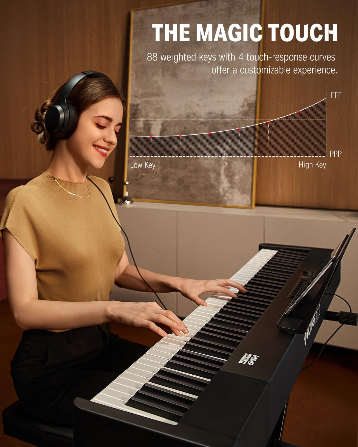 Donner DEP-20 Lite 88-Key Weighted Digital Piano for Beginners - Full Size Portable Electric Keyboard with Stand, Sustain Pedal & Stickers - Perfect for Home Practice, Studio Recording & Music Learning