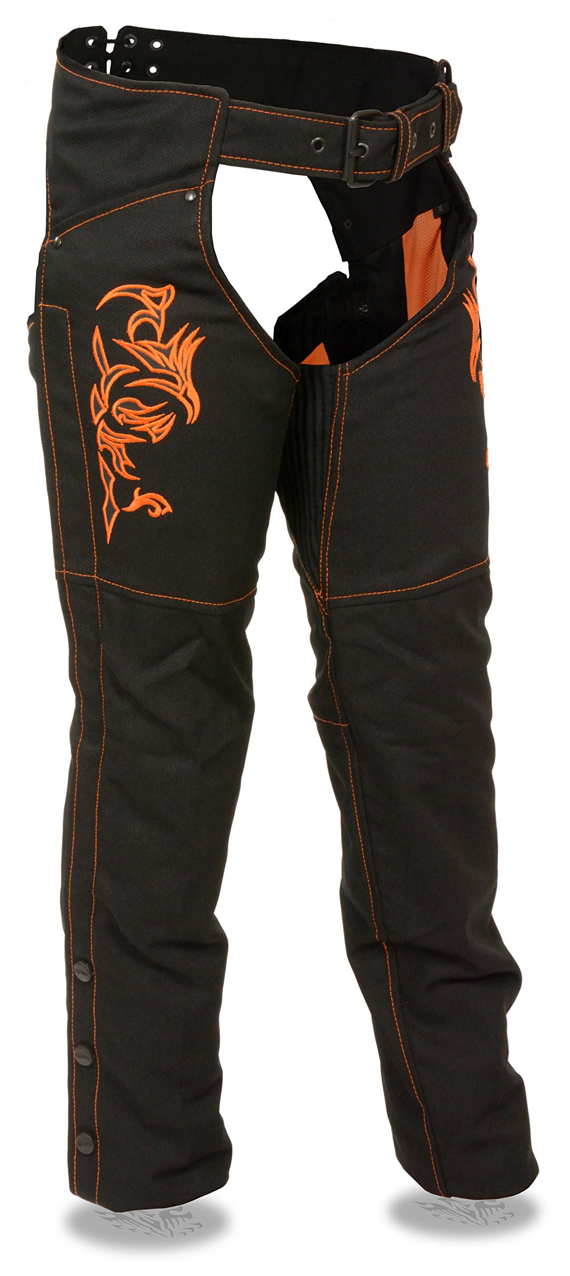 Milwaukee Leather Women's Textile Motorcycle Chaps with Tribal Embroidery & Reflective Strips - Perfect for Riding, Biker Events & Outdoor Adventures