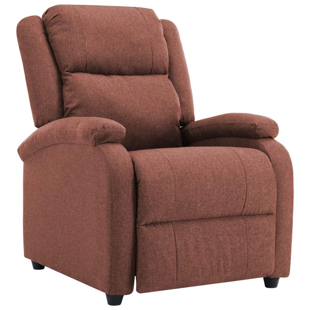 Brown Fabric TV Recliner Chair - Pushback Recliner, Accent & Club Chair with Retro Arm Design - Perfect for Living Room, Bedroom & Home Theater Relaxation