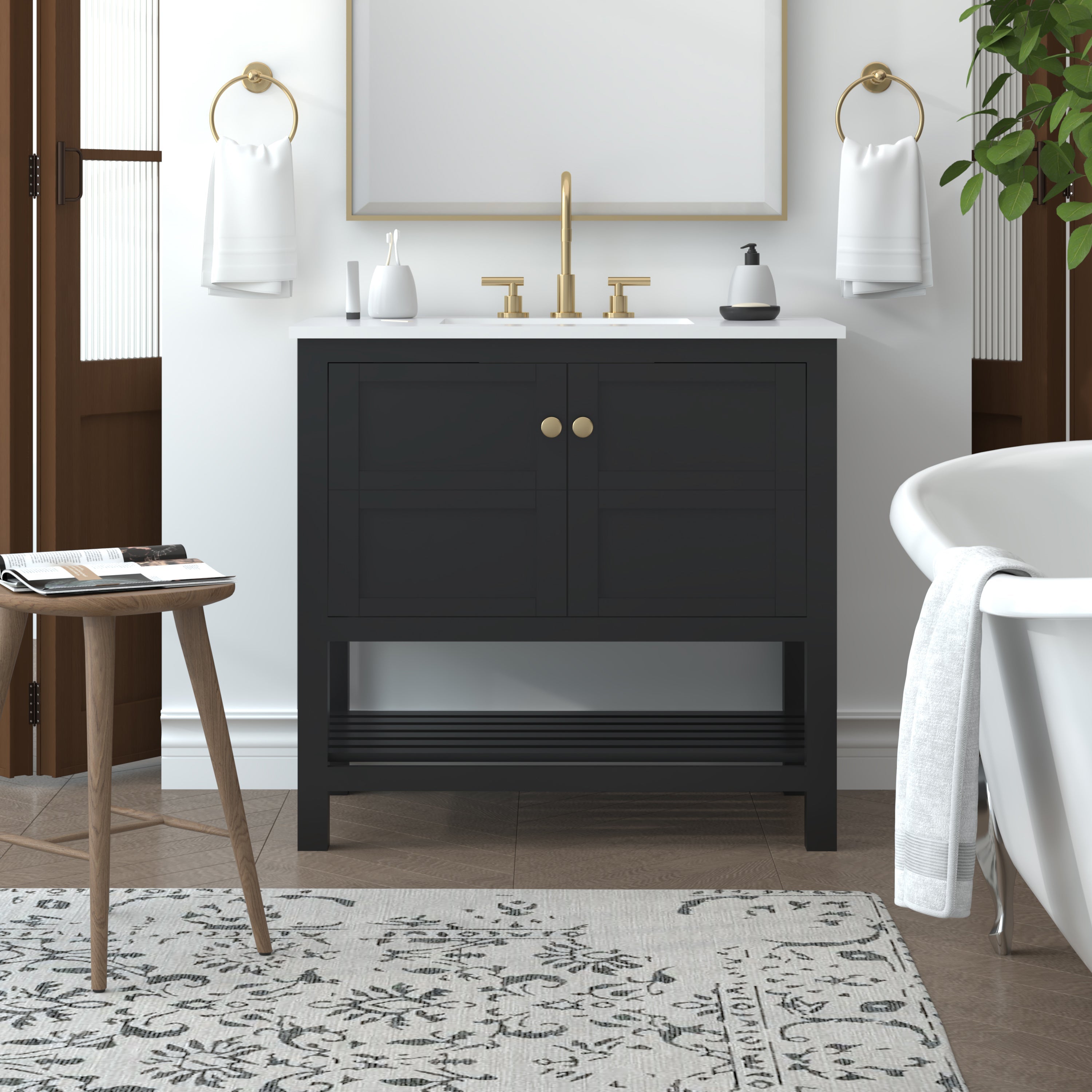 35.5 Inch Modern Black Bathroom Vanity Cabinet - Nearmé Dallas Freestanding Vanity for Bathroom Remodel - Perfect for Small Bathrooms & Powder Rooms