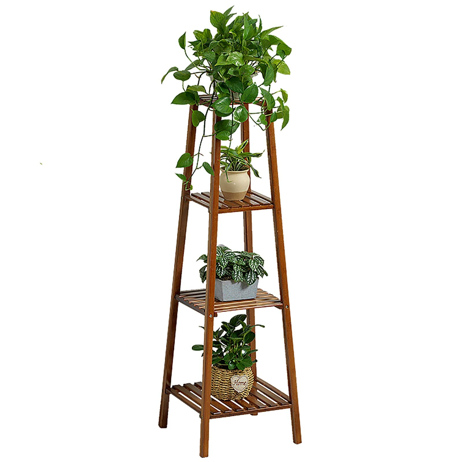 4-Tier Bamboo Plant Stand - Tall Slim Indoor/Outdoor Flower Pot Holder for Multiple Plants - Perfect for Patio, Garden, Living Room & Balcony Decor