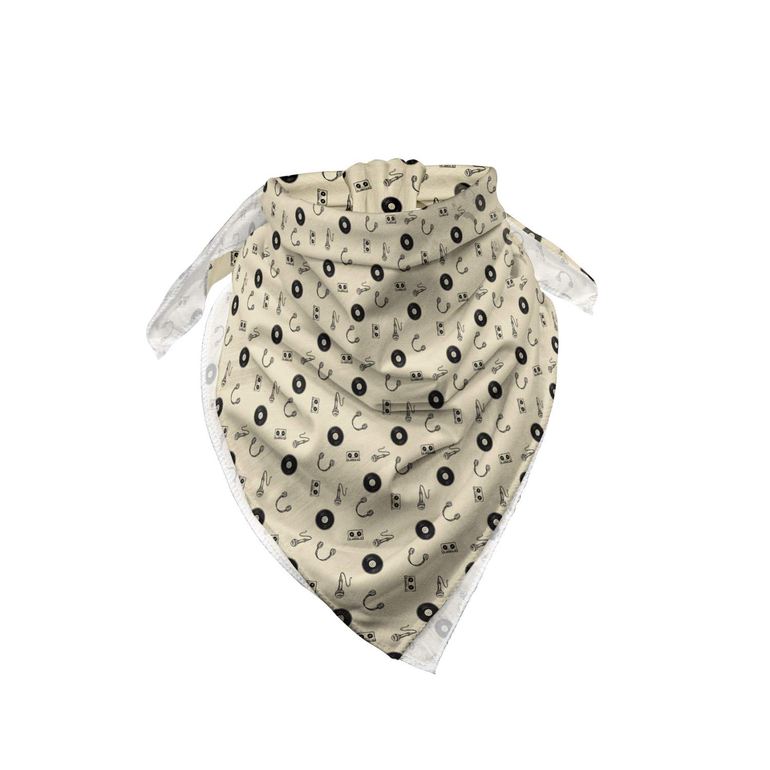 Ambesonne Music Bandana - Retro Records Headphones Design Unisex Head & Neck Scarf for Concerts, Festivals & Outdoor Activities