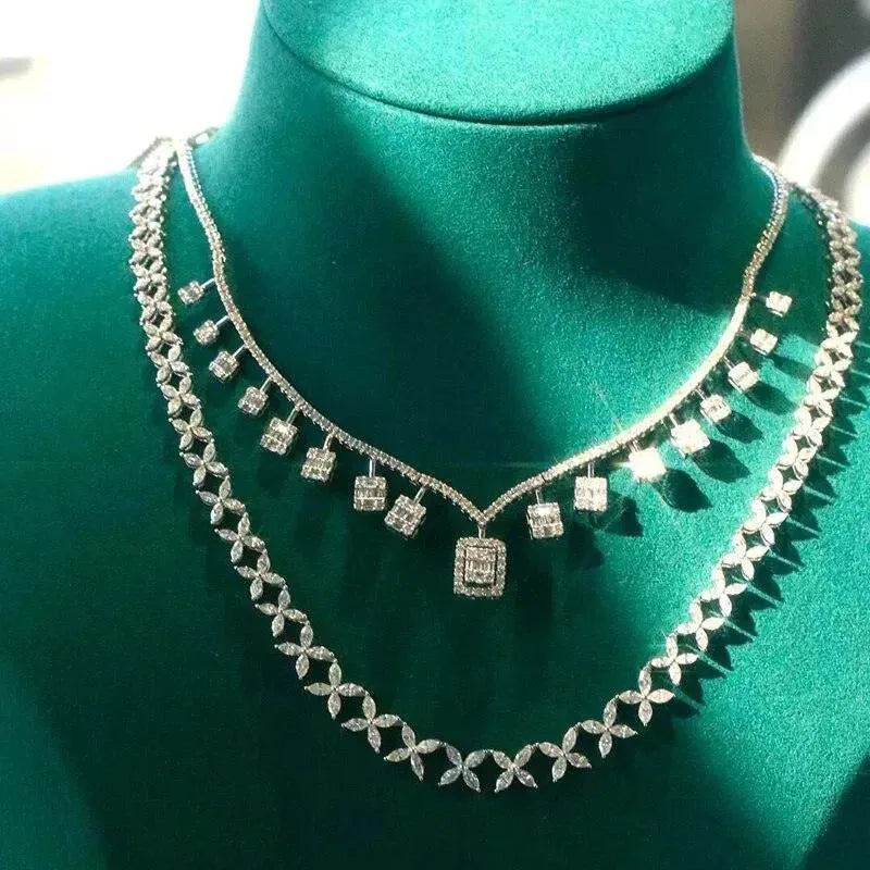 18K White Gold 4.5 Carat Natural Diamond Clavicle Necklace - Luxury Fine Jewelry for Women, Birthday Gift, Anniversary Present - Perfect for Parties, Weddings & Special Occasions