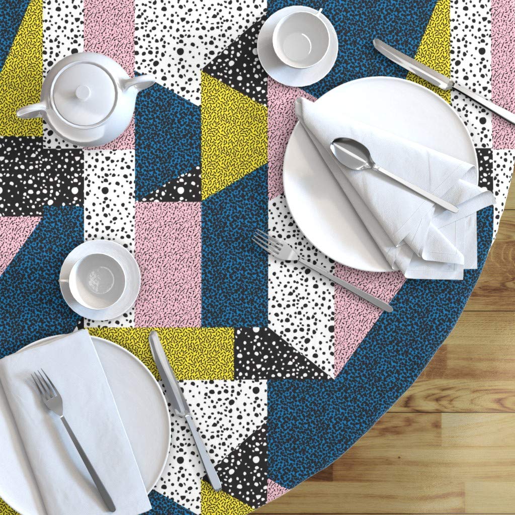 Custom Postmodern Memphis 1980s Geometric Abstract Print Cotton Sateen Tablecloth - 70