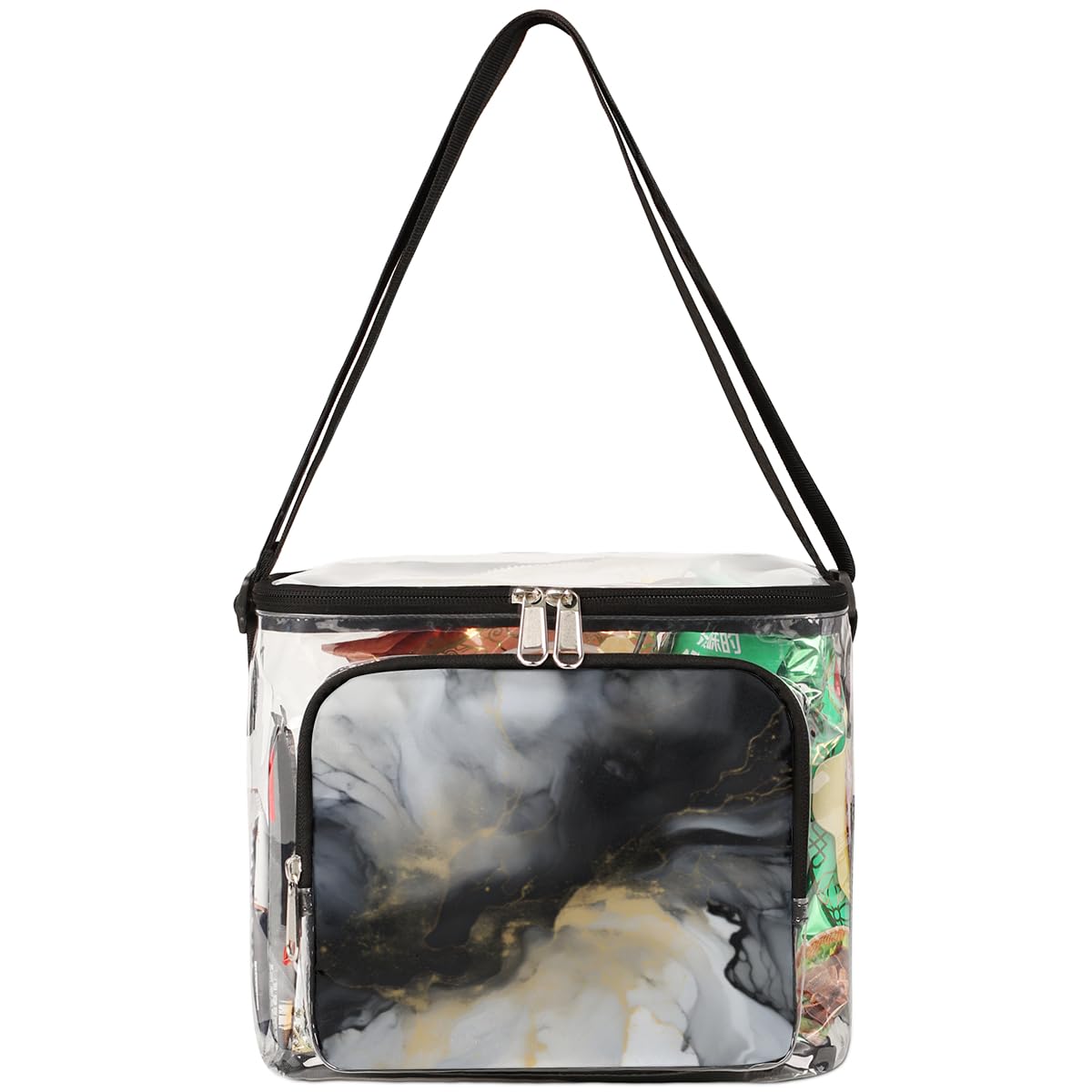 GzLeyigou Clear Marble Print Tote Bag - Waterproof Transparent Shoulder Bag with Handles for Women | Perfect for Beach, Travel, Picnic, Concerts & Stadium Events | Fashionable Crossbody Lunch Bag for Outdoor Activities