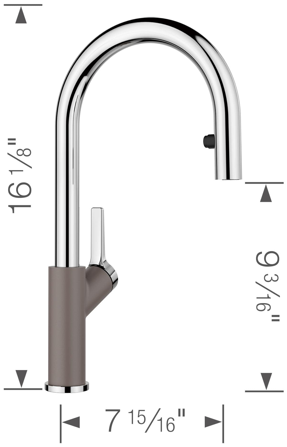 BLANCO 526395 Urbena Single Handle Pull-Down Kitchen Faucet 1.5 GPM Low Flow in Cinder/Chrome Finish - Perfect for Modern Farmhouse & Contemporary Kitchen Sinks