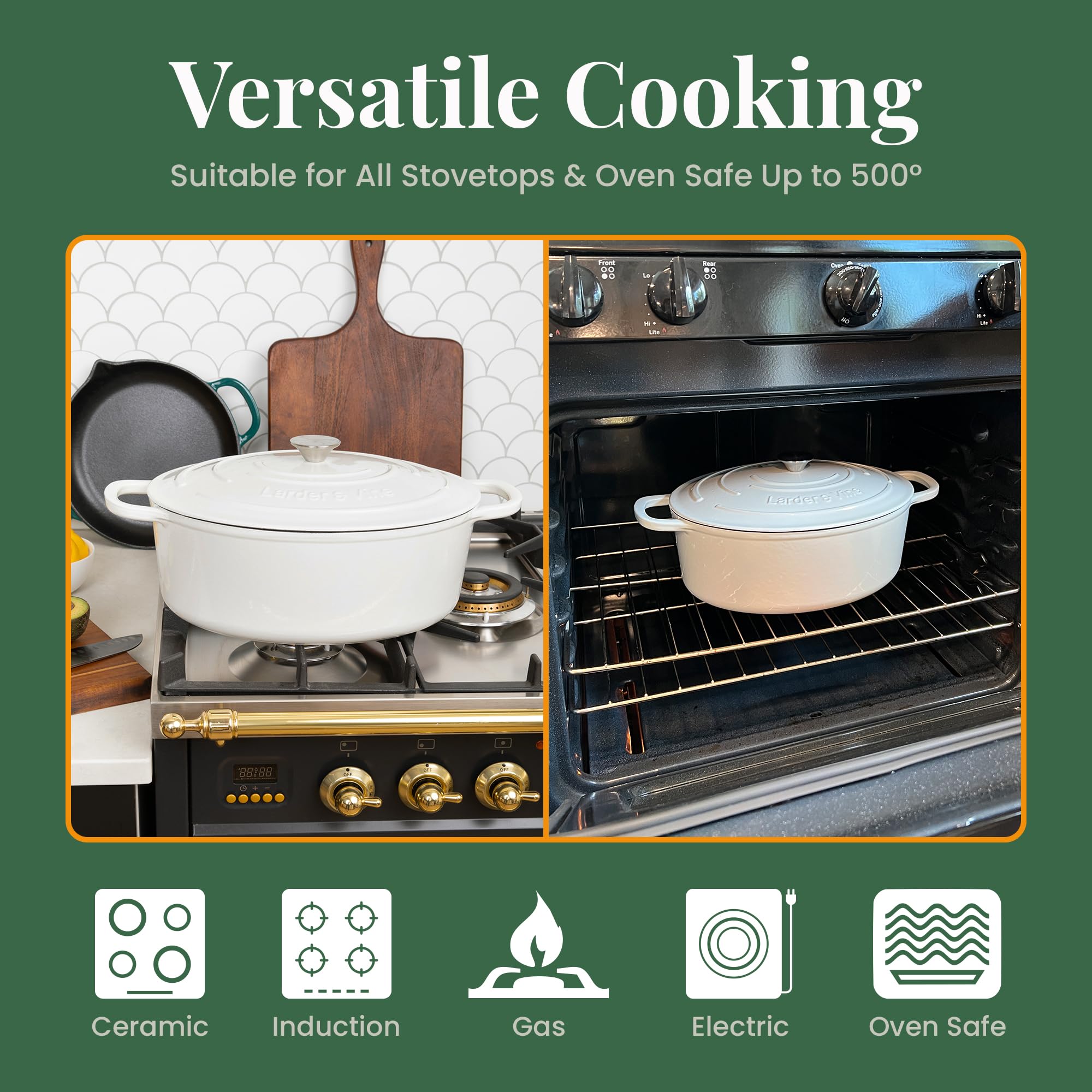 Premium Enameled Cast Iron Dutch Oven 8 Quart with Lid – Heavy Duty Oven & Stovetop Safe Cookware for Bread Baking, Sourdough, Stews & Roasting – Compatible with All Cooktops & Oven Safe to 500°F – Perfect for Home Chefs & Professional Kitchens