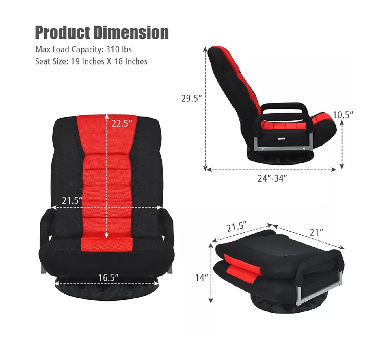 7-Position Adjustable Floor Gaming Chair - Soft Swivel Rocker for Kids, Teens & Adults - Ergonomic Video Game Chair for Gaming, Reading & Relaxing - Perfect for Living Room, Bedroom & Game Room (Red)