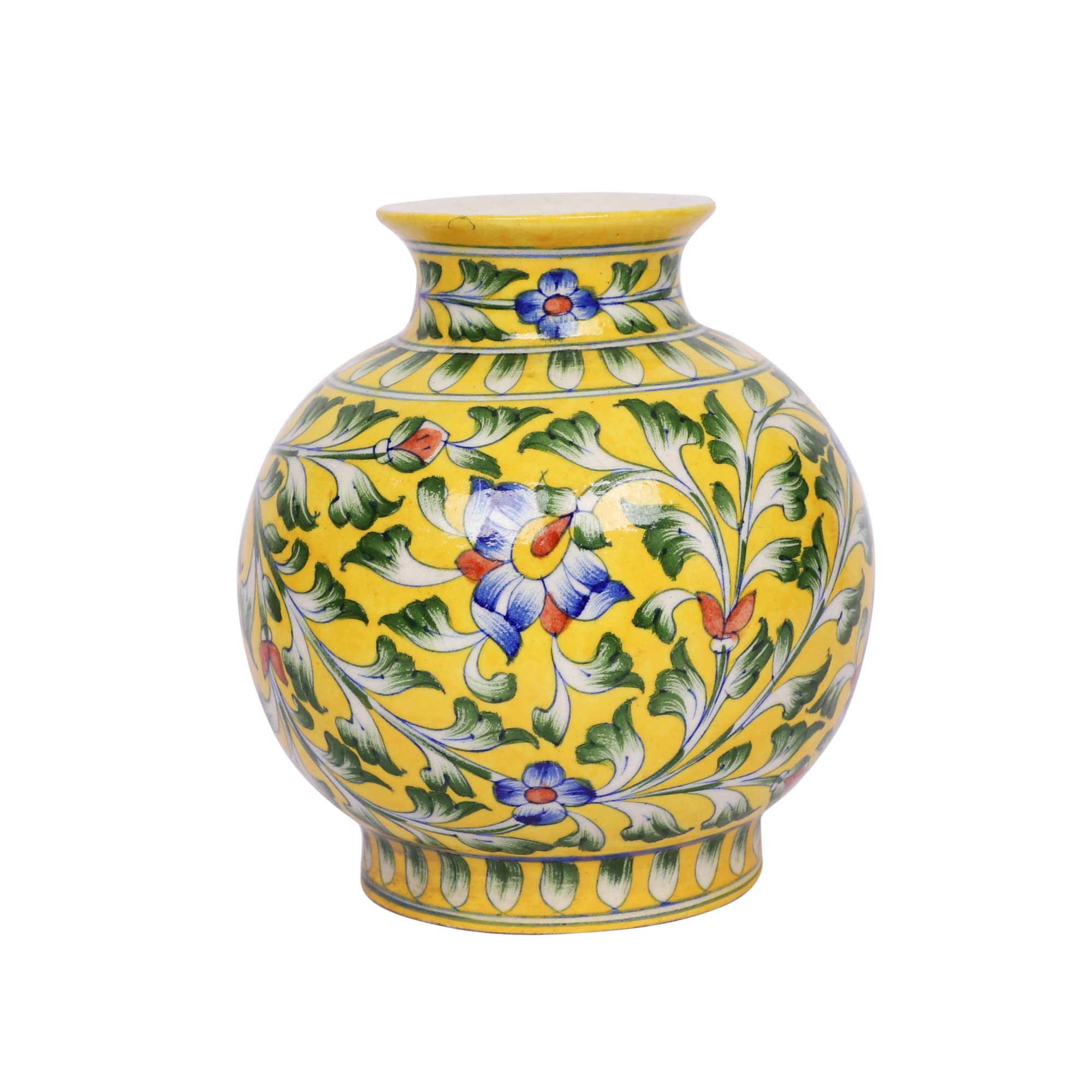 Yellow Ceramic Flower Vase - 8 Inch Decorative Curved Vase for Home, Living Room, Office, Table, Dining & Windowsill Decor | Perfect for Fresh Flowers, Centerpieces & Interior Design Accents