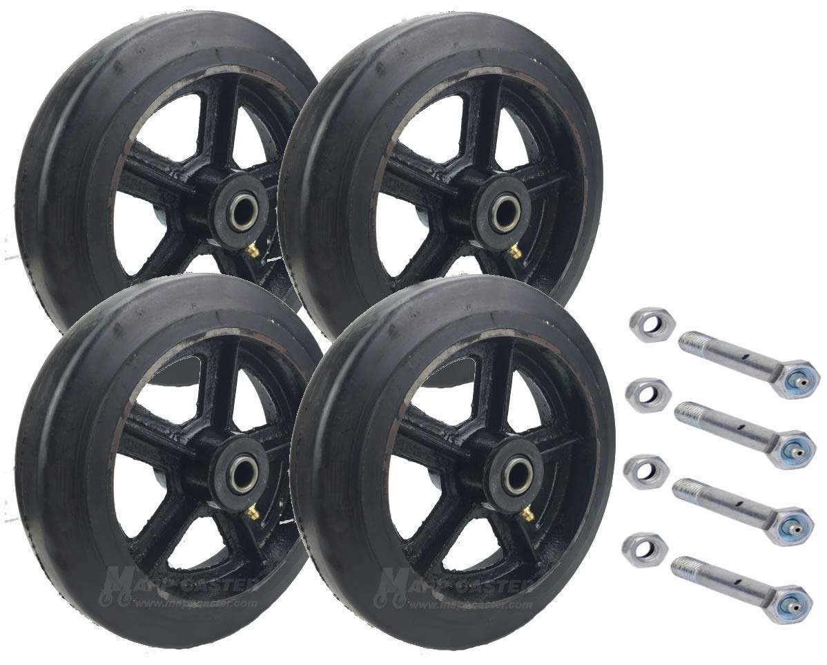 4-Pack Drywall Dolly Rubber Wheels with Axles - Heavy Duty Replacement Wheels for Sheetrock Cart, Moving Equipment - Perfect for Construction, Renovation, and DIY Projects