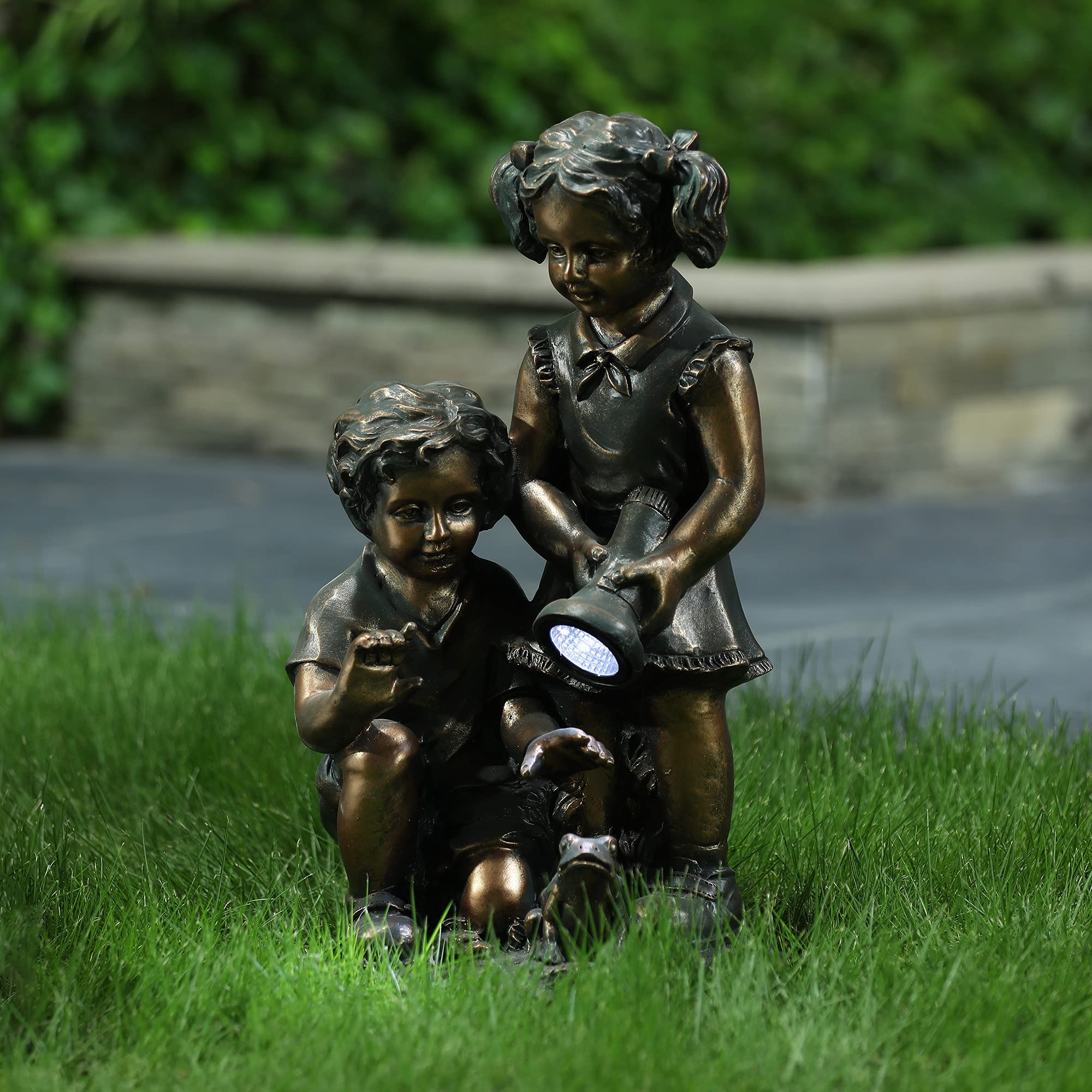 Solar Powered Boy & Girl Statue Outdoor Garden Decor - Perfect for Lawn, Patio, Pathway & Backyard Lighting