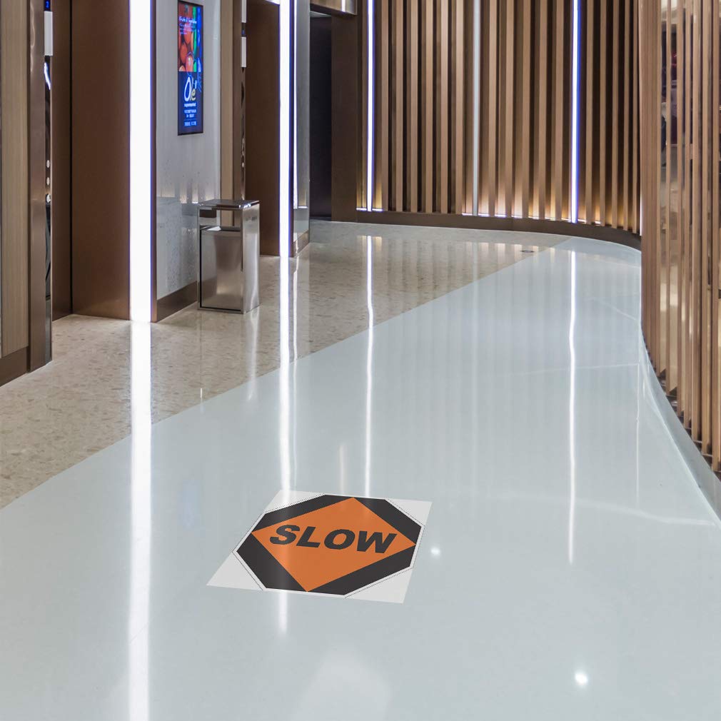 Black & Orange Anti-Slip Slow Floor Decals - 36 Inch Long Industrial Safety Signs for Warehouses, Factories & Business Areas - Non-Slip Hazard Warning Stickers for High Traffic Zones