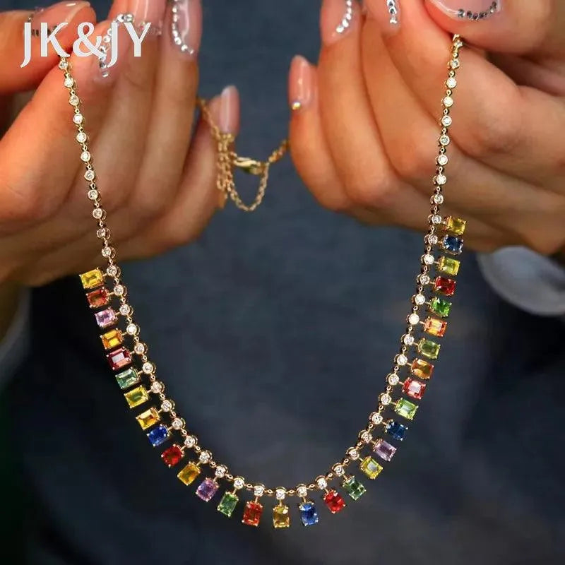 18K Yellow Gold Natural Diamond & Color Gemstone Necklace for Women - Luxury Party Jewelry with 100% Quality Assurance - Perfect for Weddings, Anniversaries, and Special Occasions