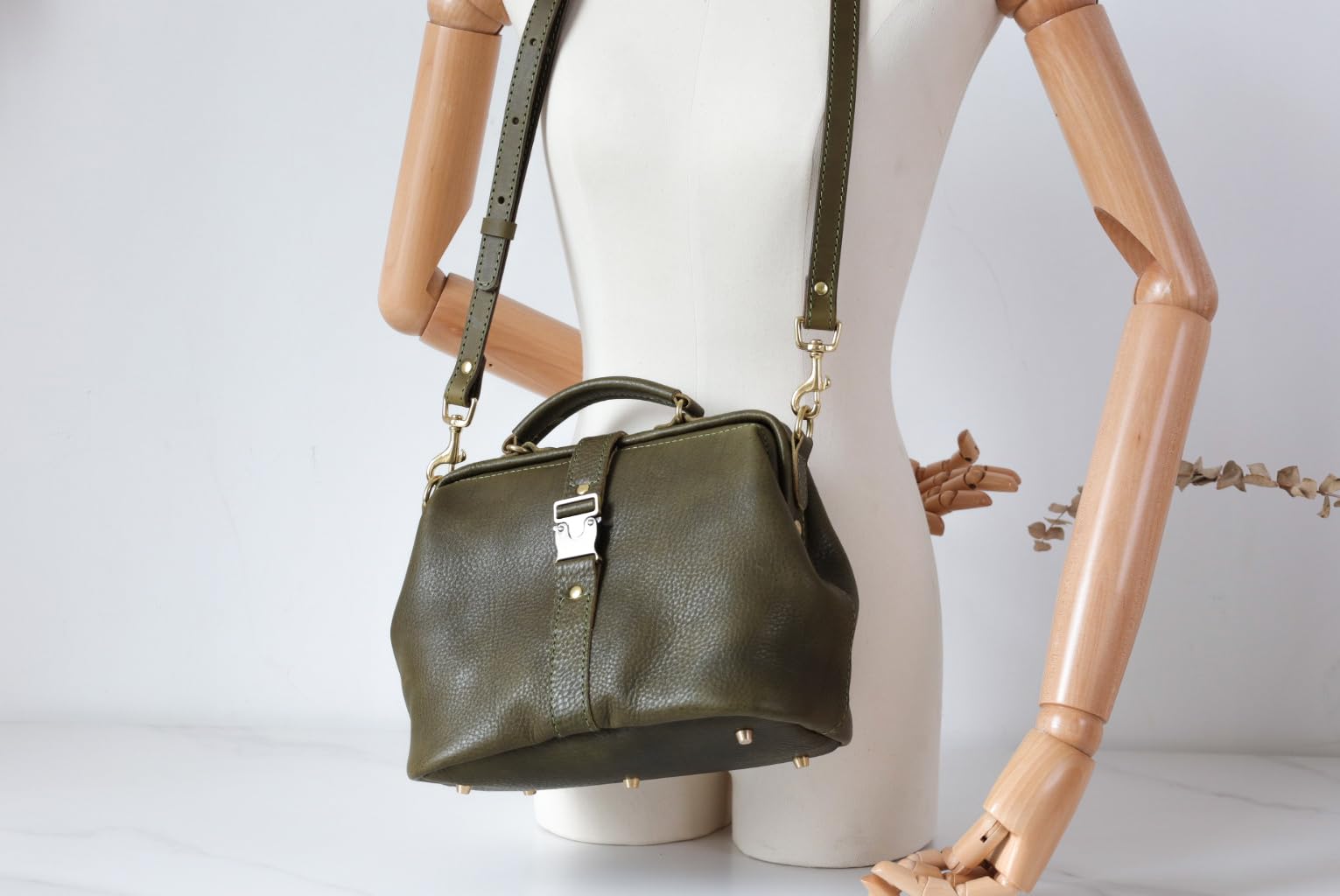 Soft Leather Doctor's Bag - Stylish Doctor Style Tote, Genuine Leather Purse, Adjustable Shoulder Strap, Monogrammable Everyday Carry Large Bag (Olive) - Perfect for Medical Professionals, Work Commute & Travel