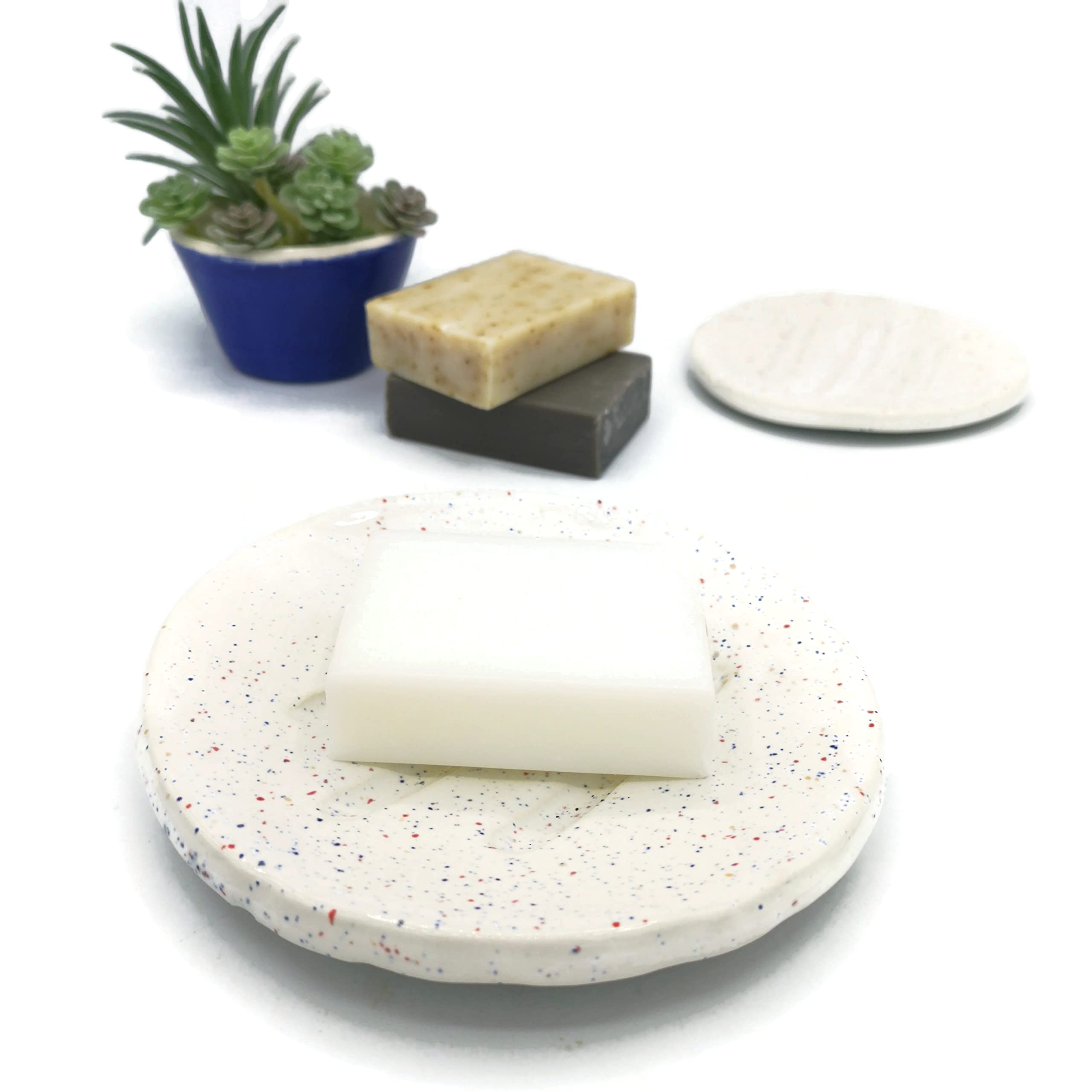 Handmade Ceramic Soap Dish with Drain Hole - Round Bathroom Organizer for Bar Soap | Perfect for Sink Countertops, Showers & Vanity Decor