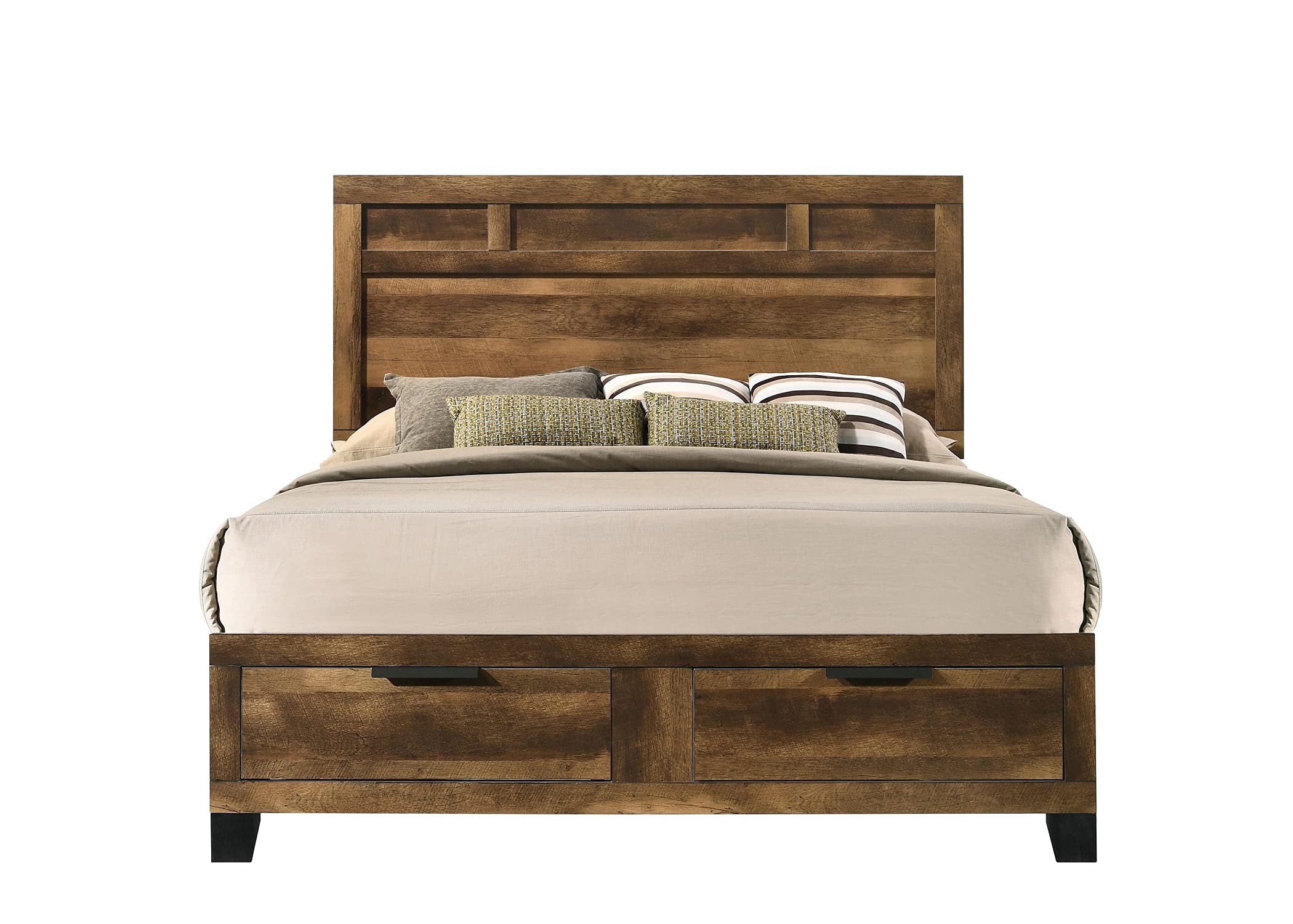 Transitional Style Eastern King Bed Frame - Rustic Oak Finish for Bedroom