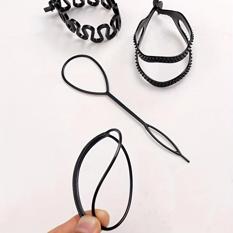 CHANDERKASH 4-Piece Plastic Hair Styling Kit - Hair Comb, Hair Loop, Braid & Ponytail Maker Tools for Women & Girls - Perfect for Salon, Home & Travel Hairstyling