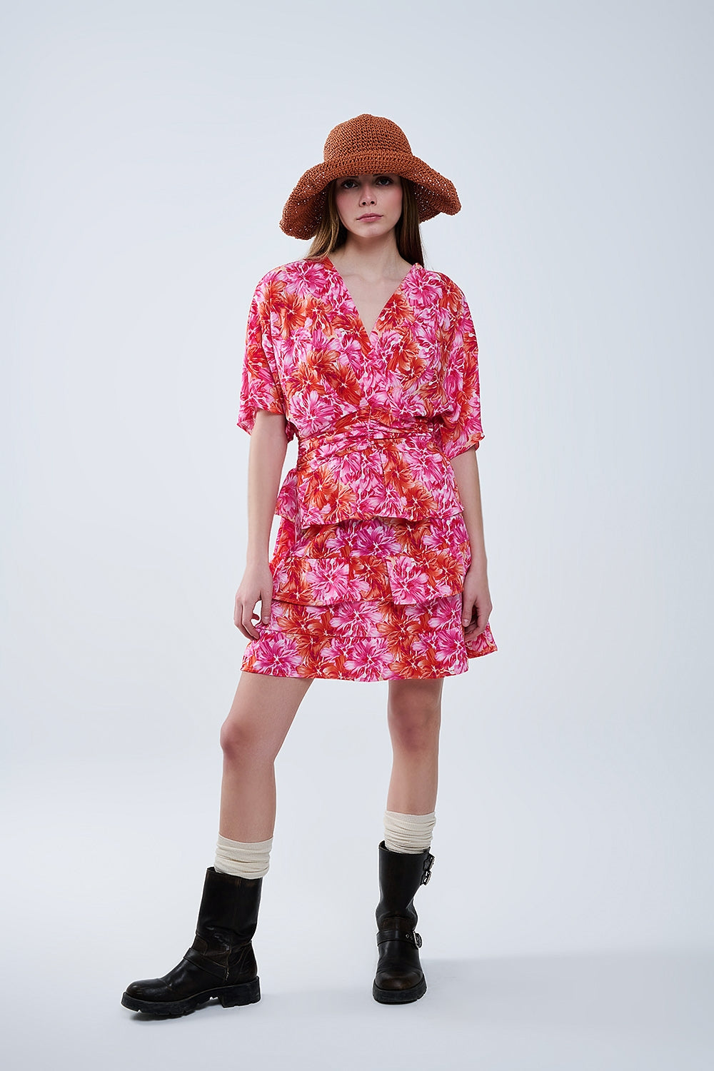 Floral Print Robe in Pink, Orange & Red Tones - Perfect for Summer Dresses, Beach Cover-Ups & Boho Fashion