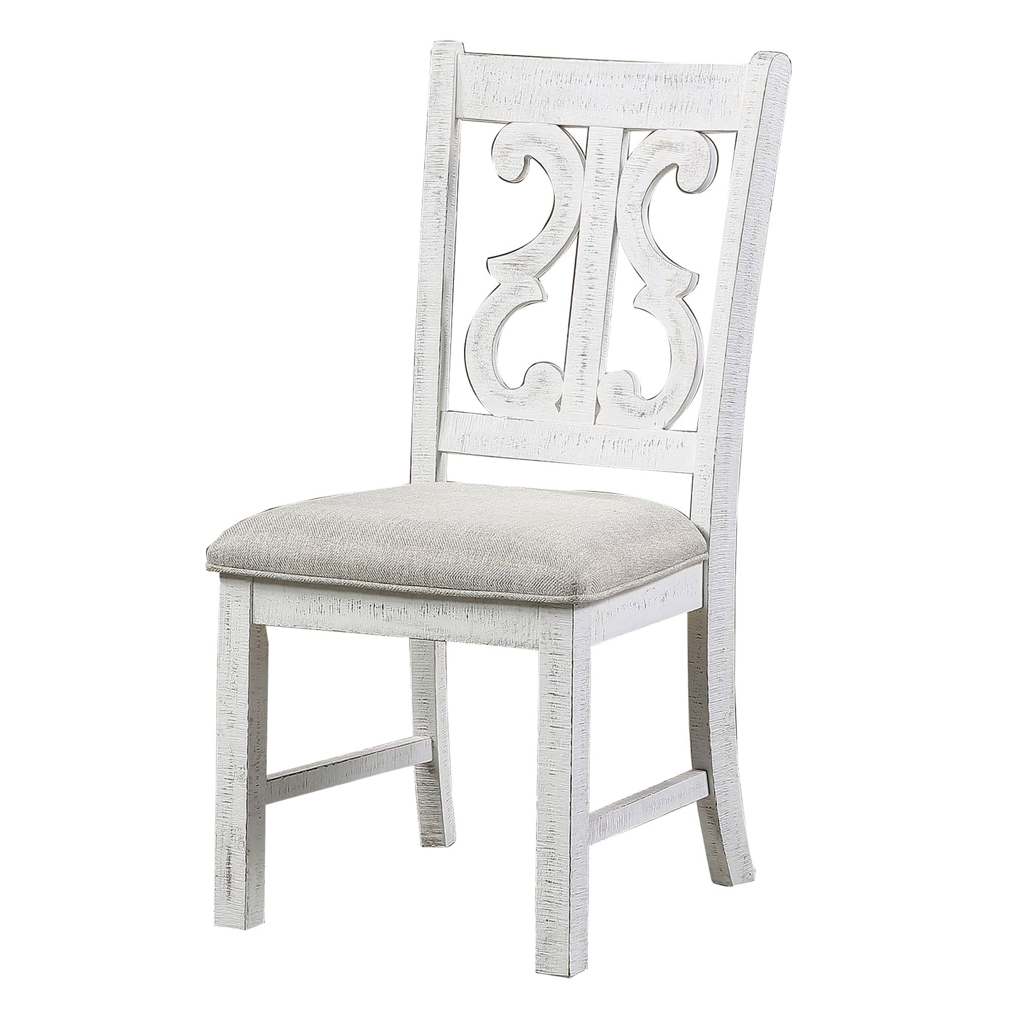 Benjara Open Scroll Back Wooden Side Chairs with Padded Seat - Set of 2, White - Perfect for Dining Room, Kitchen, or Living Room Accent Furniture
