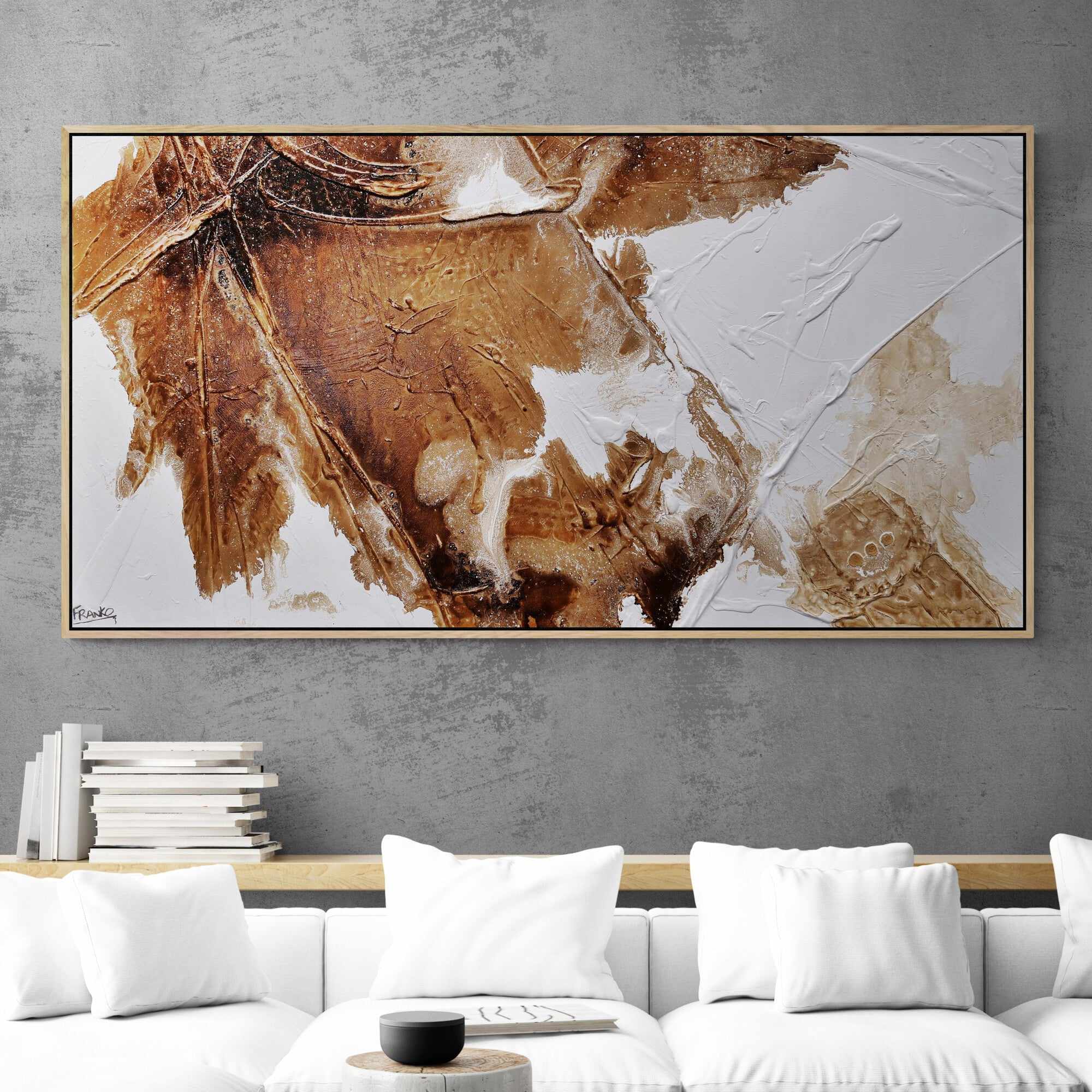 Resonance 190cm x 100cm Rust White Textured Abstract Canvas Art - Perfect for Living Room, Bedroom or Office Wall Decor