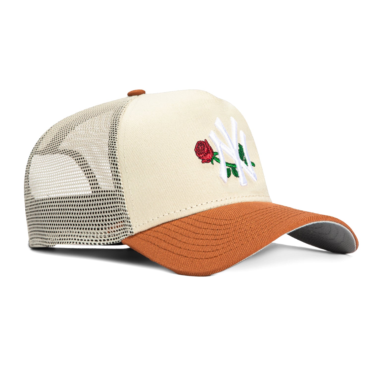 New Era 9Forty A-Frame New York Yankees Snapback Trucker Rose Hat - Stone & Brown | Stylish Baseball Cap for Men & Women | Perfect for Sports Fans, Casual Wear & Street Fashion